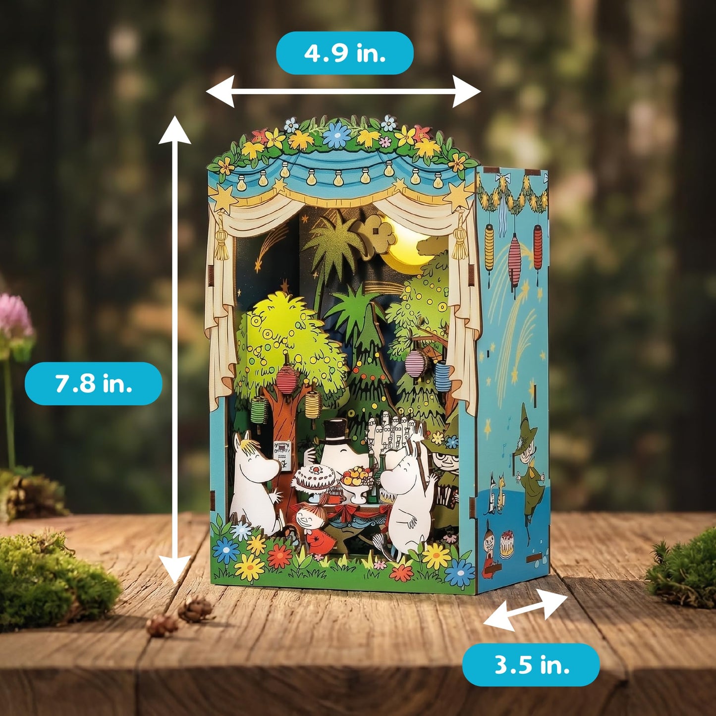 Hands Craft Moomin Moominous Dance Party Book Nook Kit – Fun 3D Puzzle with Touch LED Lights – DIY Wooden Craft Kit for Bookshelf Decor & Gifts – Features Moomintroll & Friends from Moomin Valley