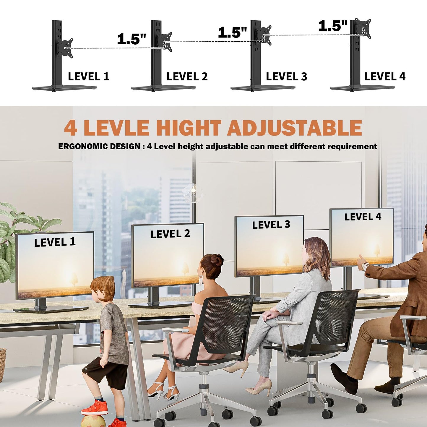 Hemudu 2 Pack Single LCD Computer Monitor Free-Standing Desk Stand Riser for 13 inch to 32 inch Screen with Swivel, Height Adjustable, Rotation, Holds One (1) Screen up to 77Lbs(HT05B-201)