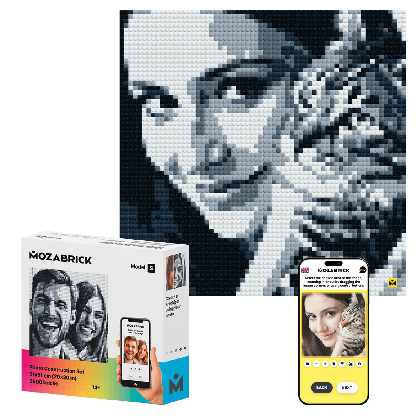 MOZABRICK Colour S - Clamp Building Block Mosaic Photo Kit, Personalised Gift, Custom, Picture Building Kit, Pixel Art Plug-In Building Block Painting