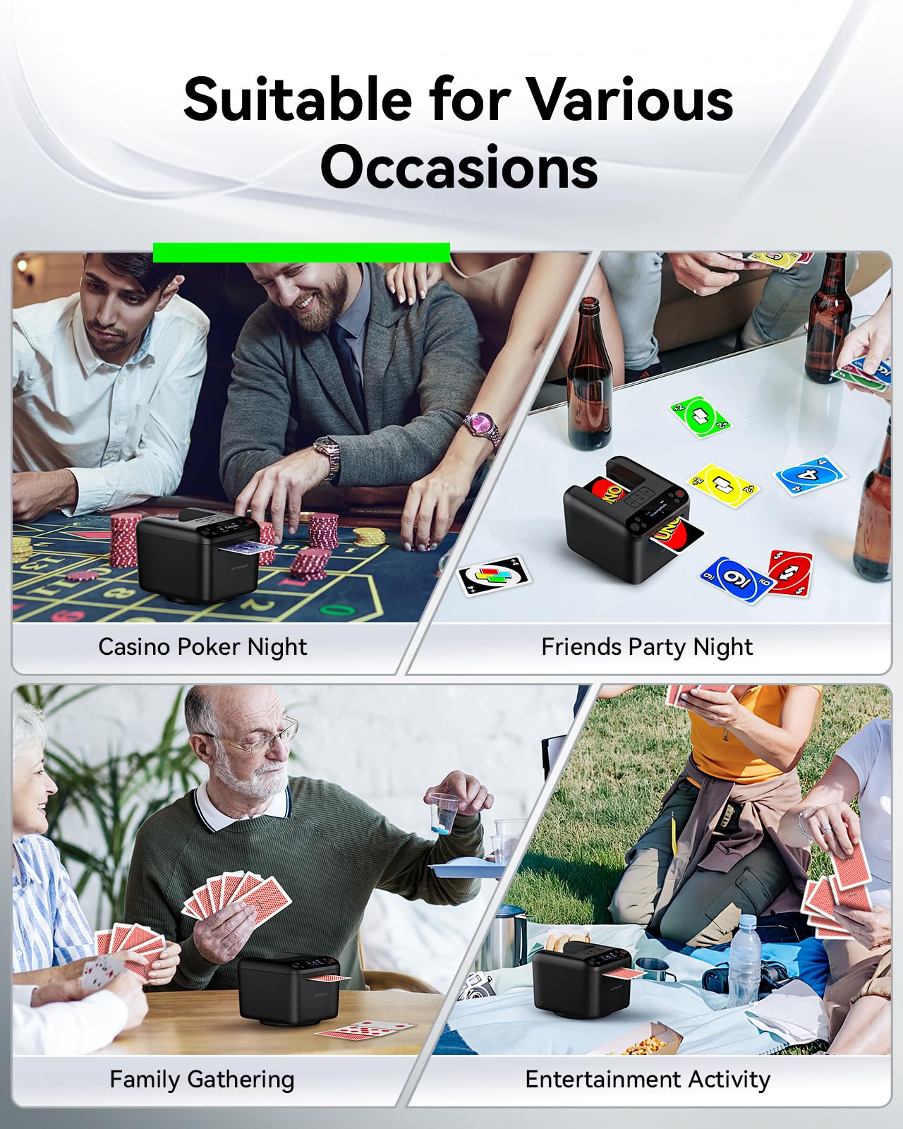 KPAW Automatic Card Dealer with 4 Wireless Remotes, Handles 1–3 Decks, USB Rechargeable Card Dealing Machine, Portable Card Dealer for Texas Holdem, UNO, Bridge, Poker More