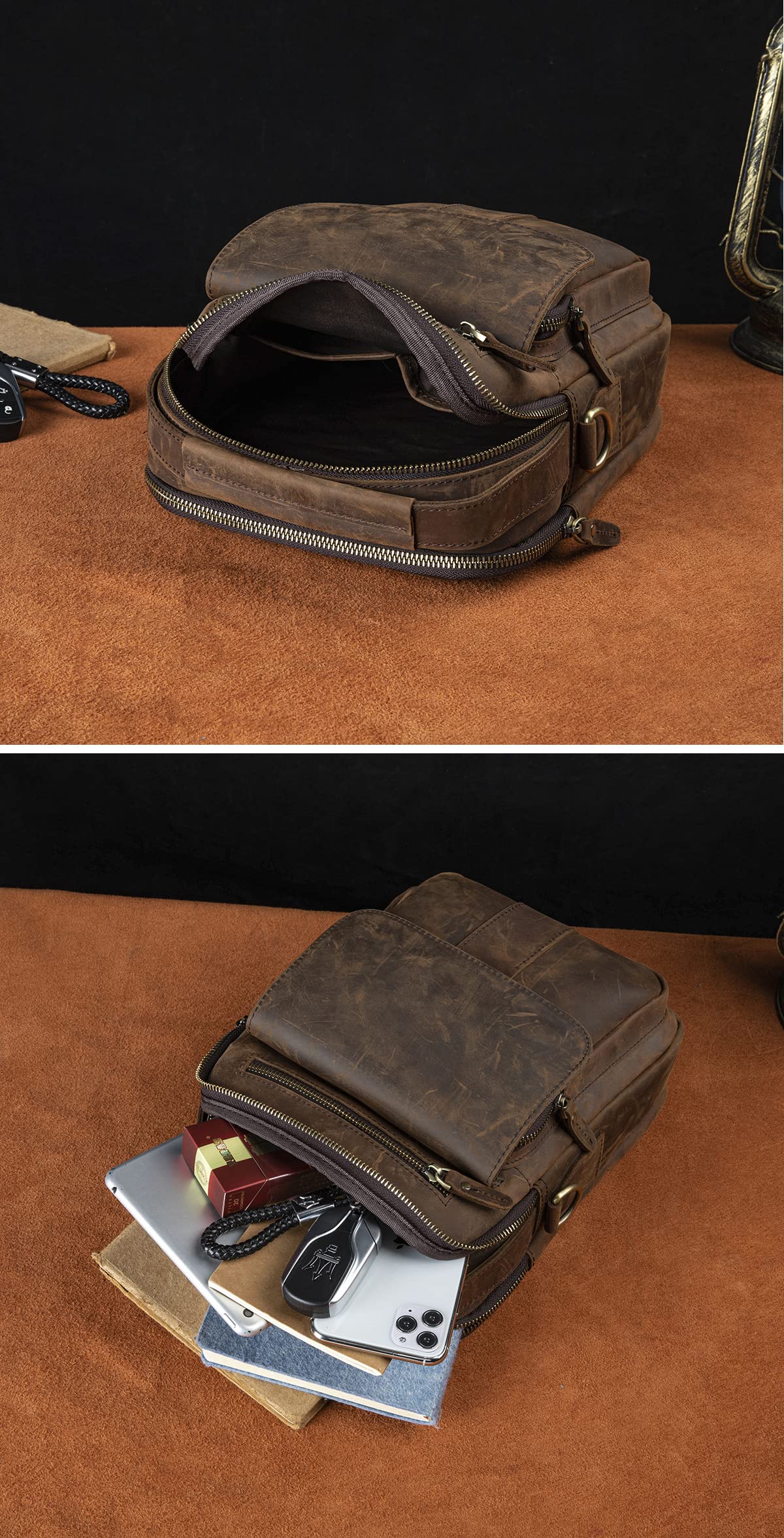 Mens Genuine Leather Sling Messenger Shoulder Cross body Satchel Bag Handle Tote Business Briefcase Portfolio (A Brown)