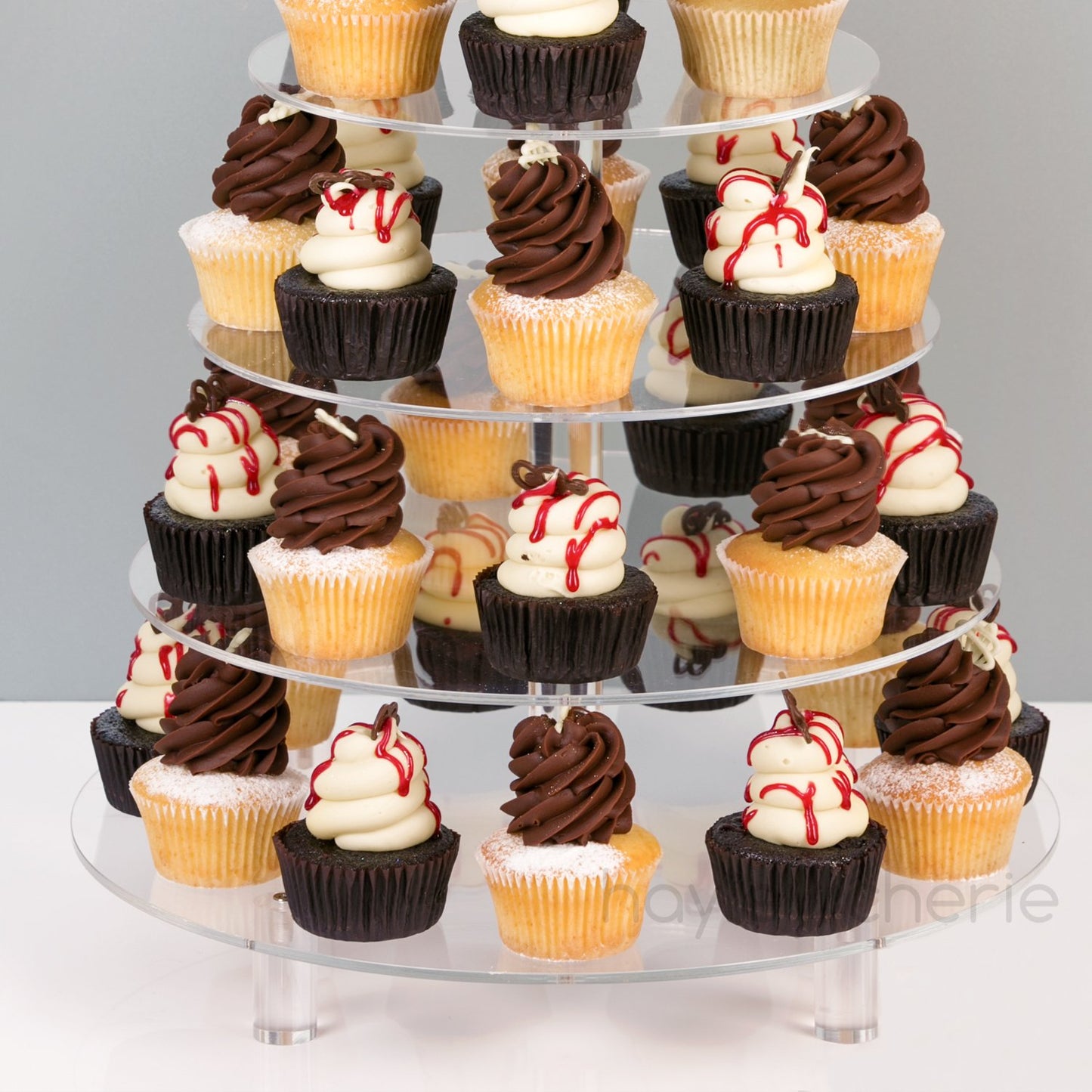 5 Tier Acrylic Cupcake Stand, Extra Thick 5mm Base, Large Cupcake Tower, Multi Tiered Cake Stand Round Clear Holder for Dessert Table Display, Weddings, Birthday Party, Graduation, Pastry, Donut Tree