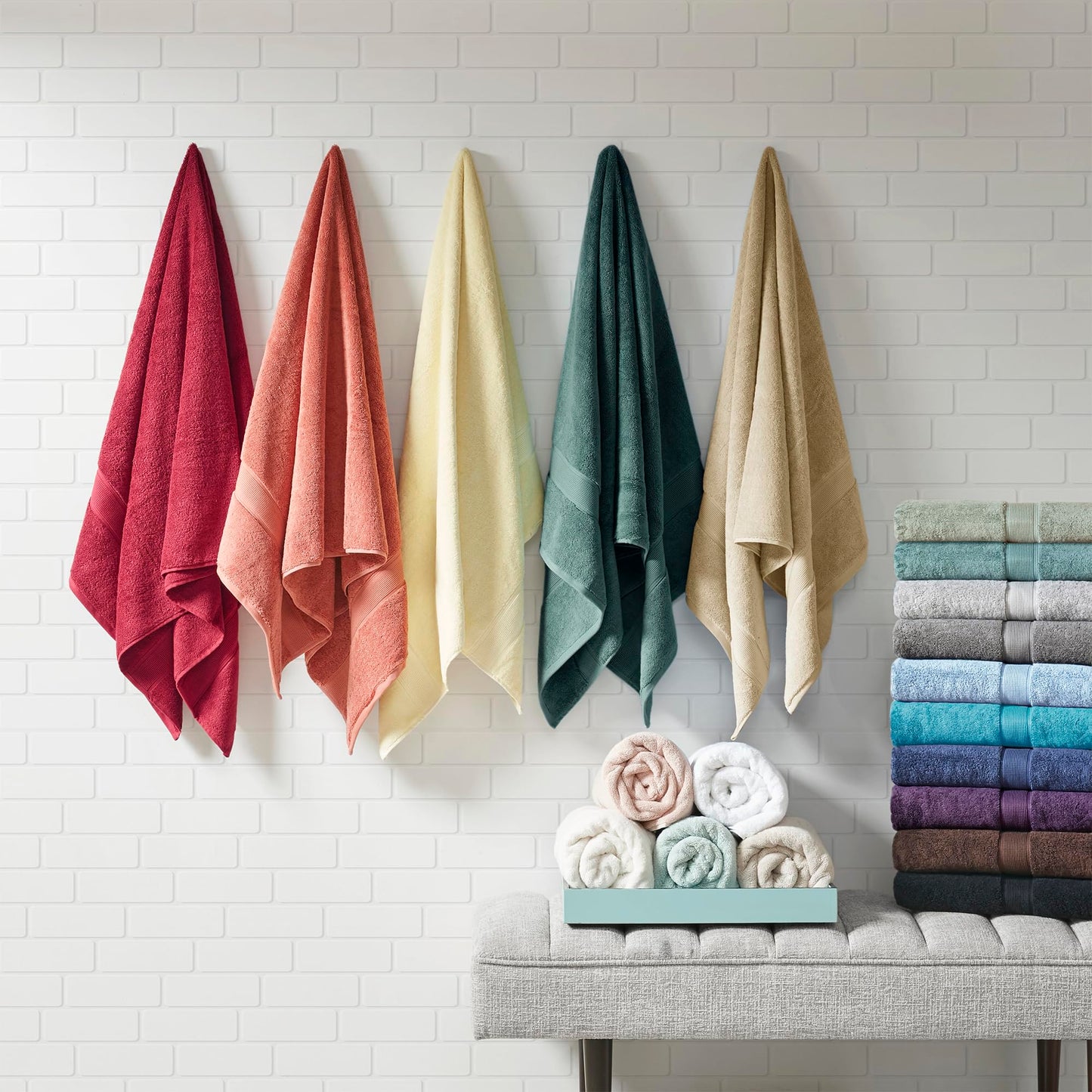 Madison Park 800GSM Bathroom Towel Set of 8 100% Cotton Bath Towel Set for Bathroom Luxurious Highly Absorbent 2 Bath Towels 2 Hand Towels 4 Washcloths Quick Dry Spa Quality Olive Green