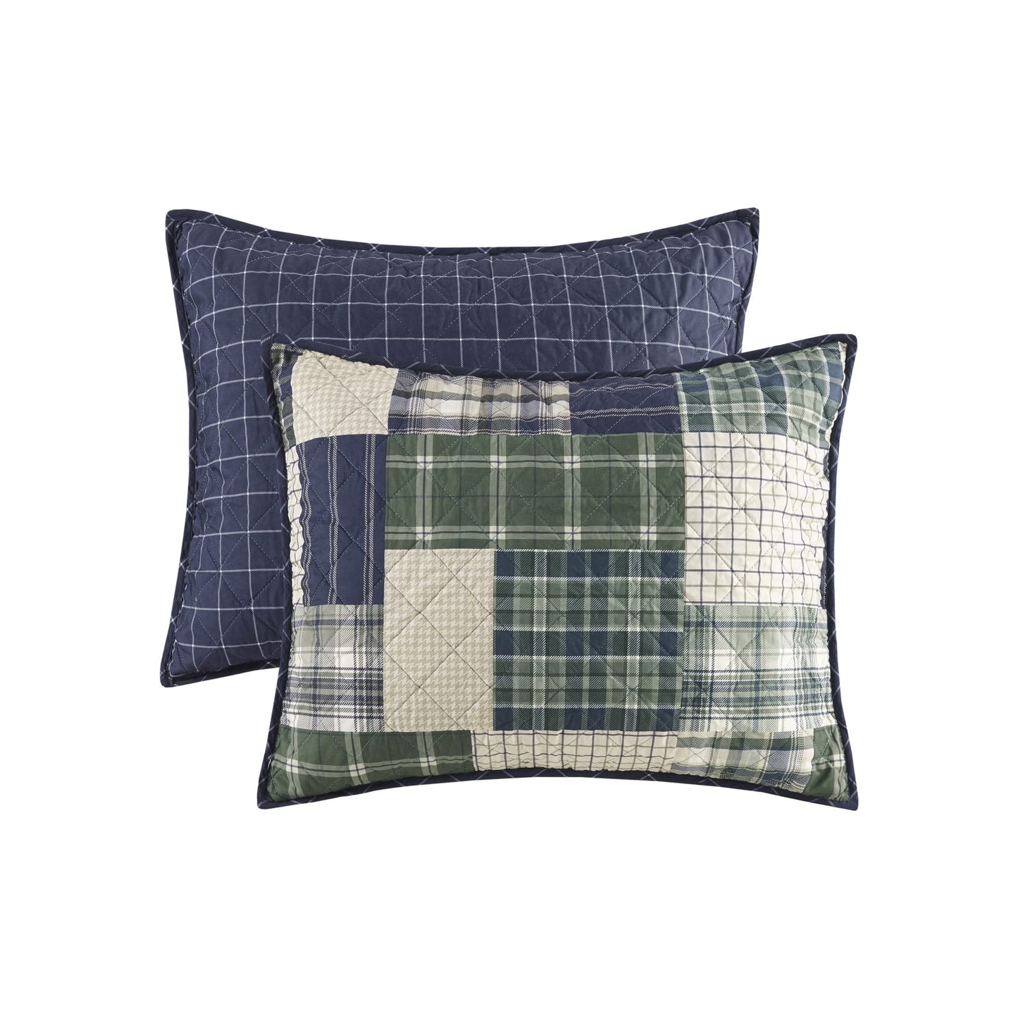 Madison Park Reversible Quilt Cabin Lifestyle Plaid Design - All Season, Breathable Coverlet Bedspread Bedding Set, Matching Shams, King/Cal King(104"x94"), Green/Navy 3 Piece
