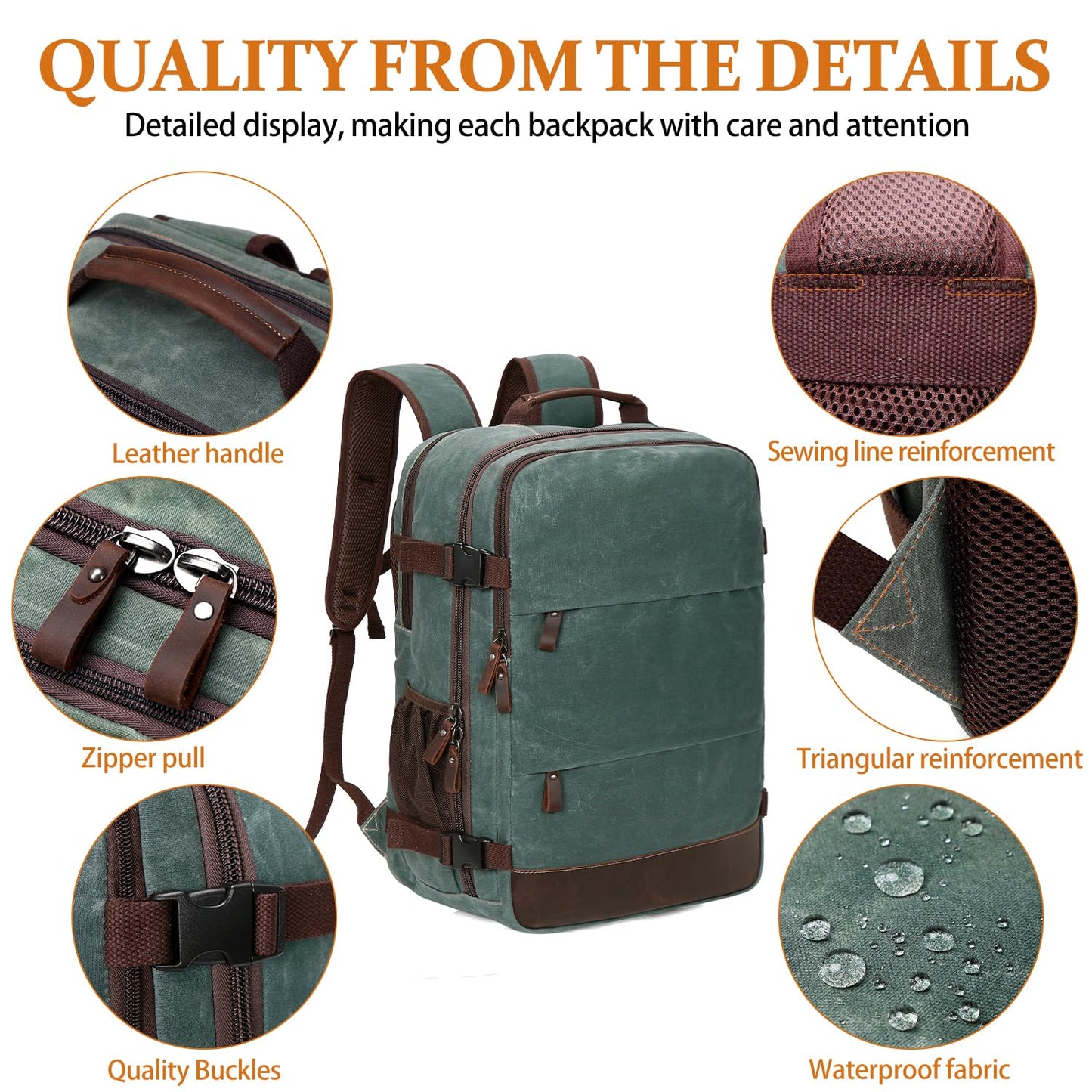 Travel Backpack for Men Carry On Backpack Flight Approved Personal Item Backpack, 18.4 inch Laptop Backpack Casual Daypack Weekender Business Hiking Backpack, Dark Green