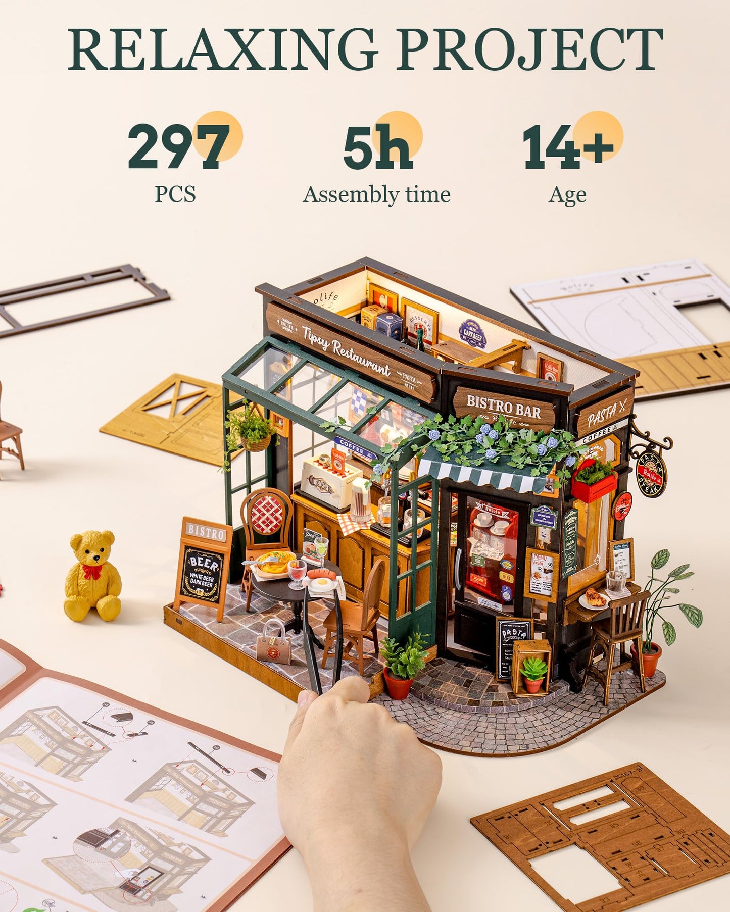 Rolife DIY Miniature House Kit for Adults, Mini Wooden Dollhouse Kit to Build, Bakery Tiny House Miniatures Diorama Building Kits-Birthday Christmas Craft Hobbies Gift for Teens Kids