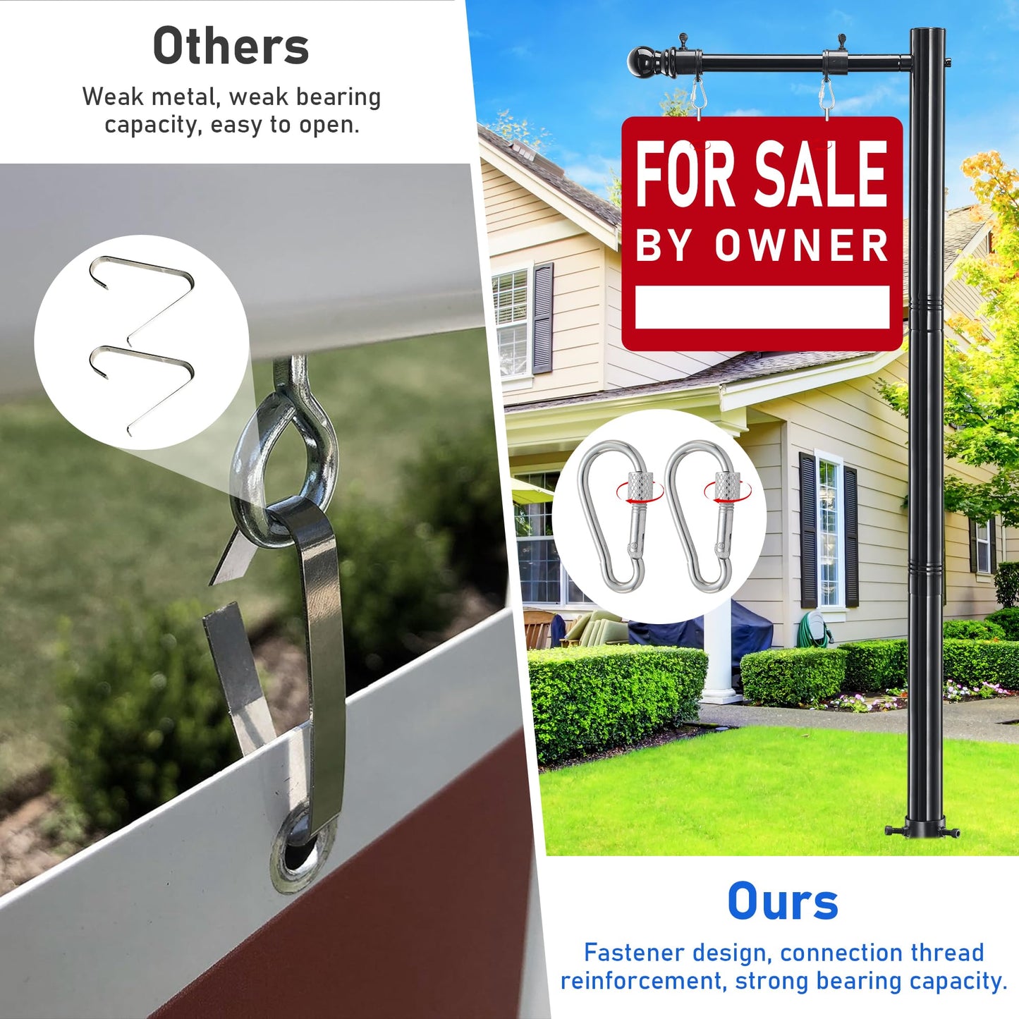 Real Estate Sign Post, 100 inch Realtor Yard Sign Post for Sale Signs, Rent Signs, Open House Signs for Real Estate, 35" Arm Holds up to 25" Sign, Black (No Sign Included)