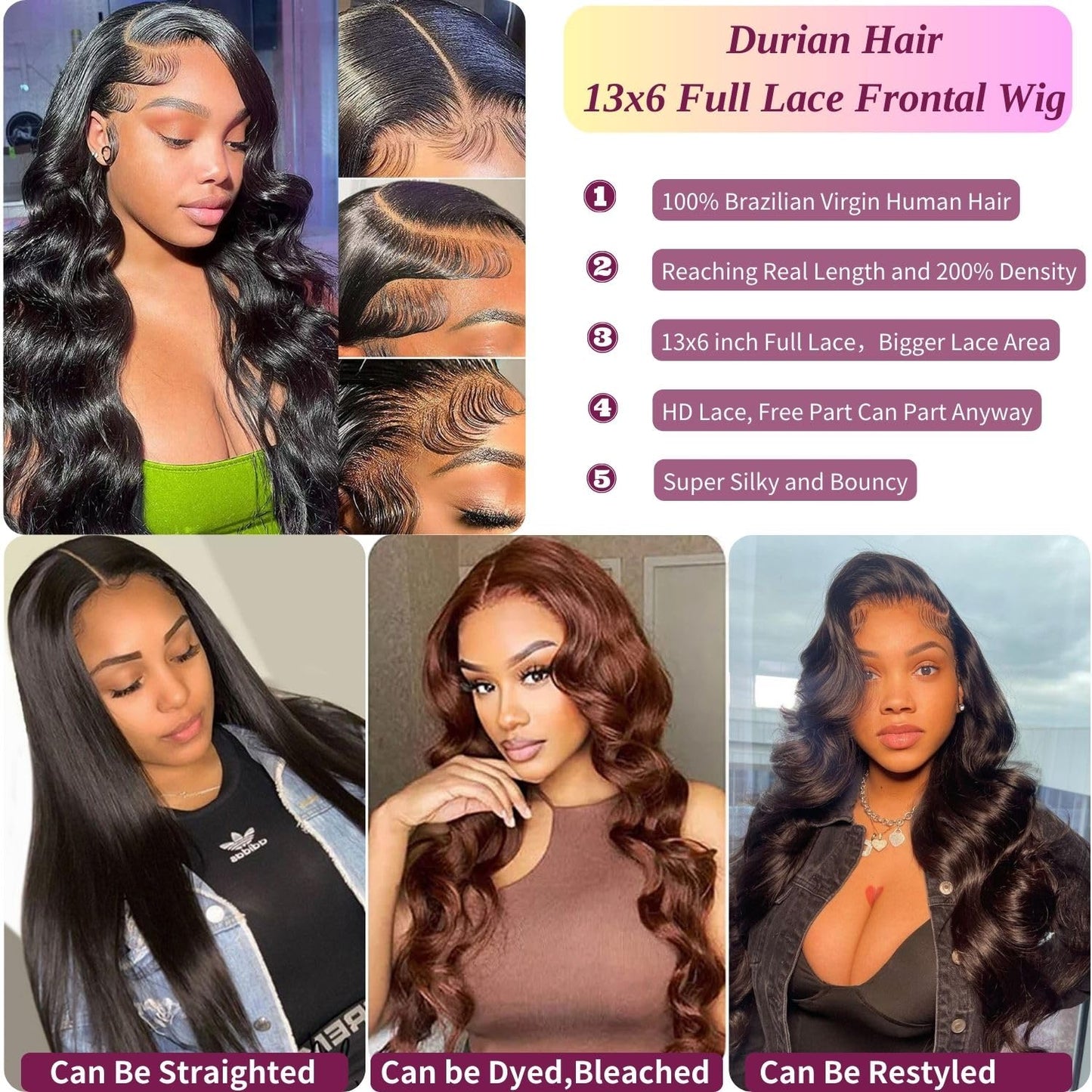 13x6 Body Wave Lace Front Wigs Human Hair 200% Density HD Transparent Lace Body Wave Frontal Wig Pre Plucked Glueless Wigs with Baby Hair for Women 20 Inch Body Wave Wig Natural Color