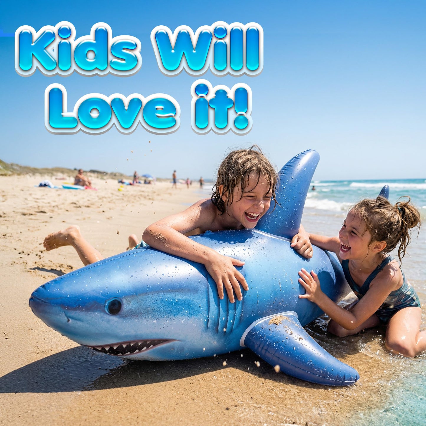 Giant Inflatable Shark Pool Float 75” - Large Blow-Up Shark Toy for Kids, Teens & Adults - Swimming Pool Toy, Ocean Theme Birthday Party Decorations, Beach & Summer Toys