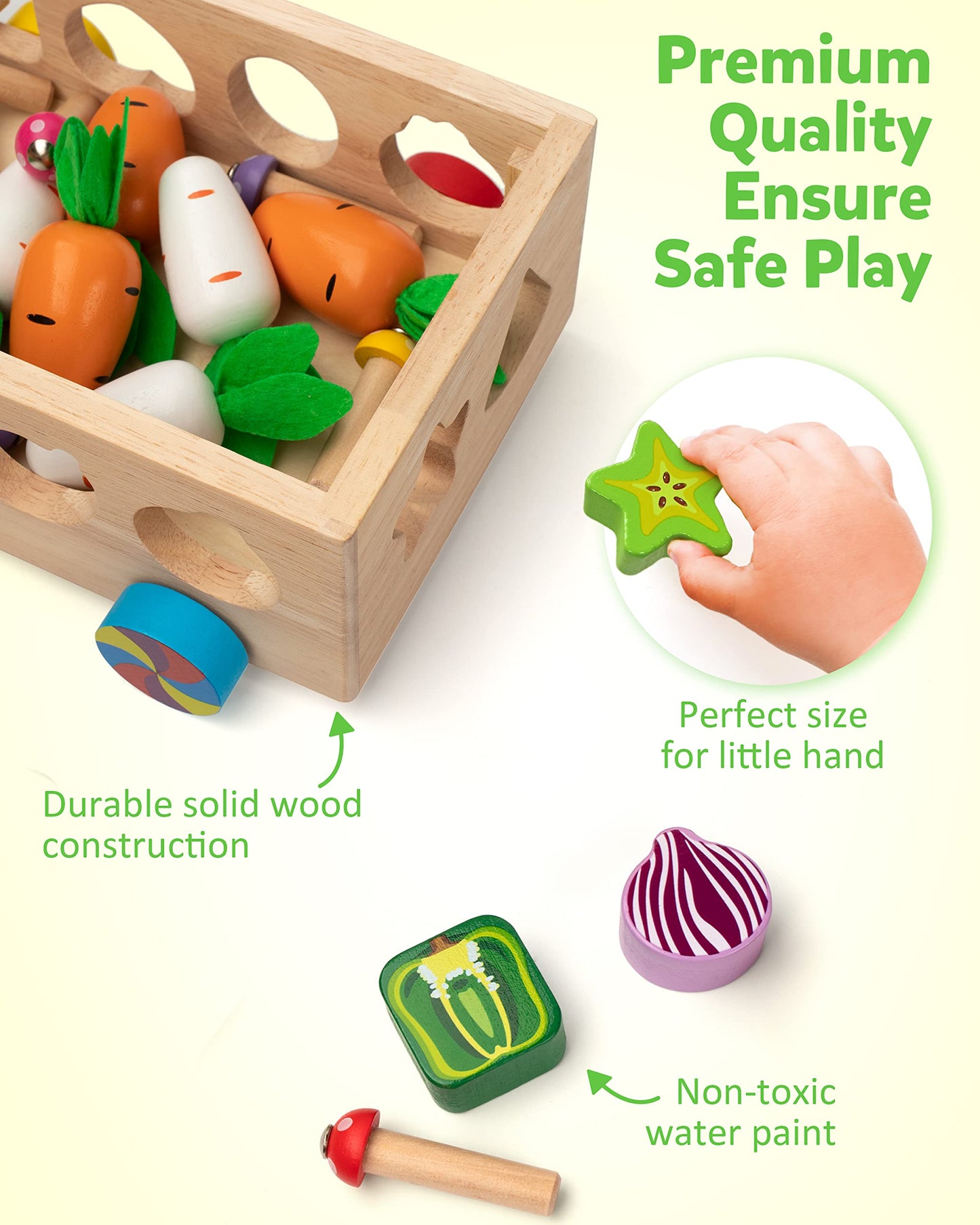 Coogam Montessori Fine Motor Toys for Baby Toddler, Wooden Shape Sorter Carrot Harvest Game, Preschool Learning Educational Gift Toy for Kids