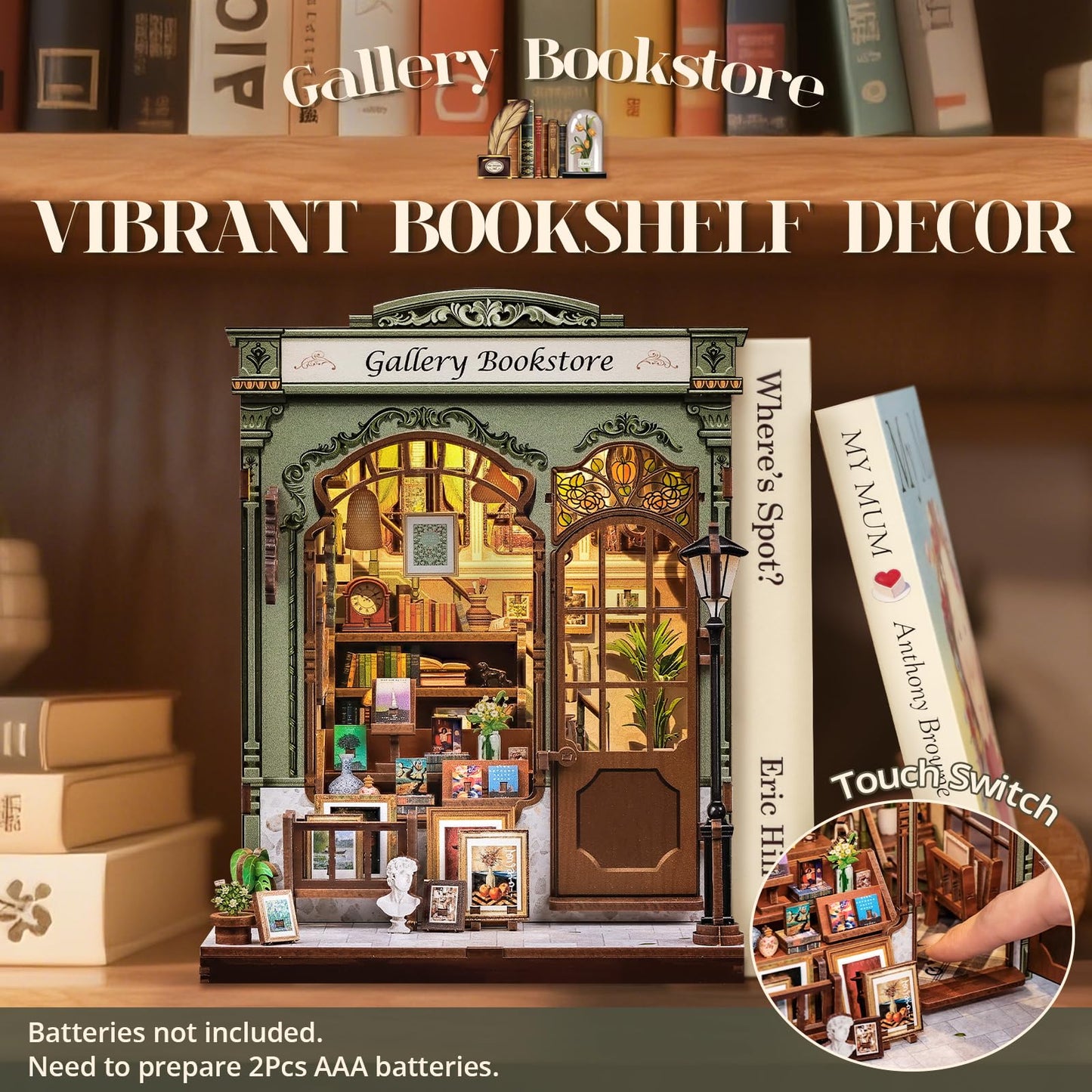Cutefun Book Nook Kit - DIY Miniature Dollhouse Kit for Adults and Teens, 3D Wooden Puzzle Library Mini House Building Kit with LED Bookshelf Insert Decor Creative Gifts (Gallery Bookstore)