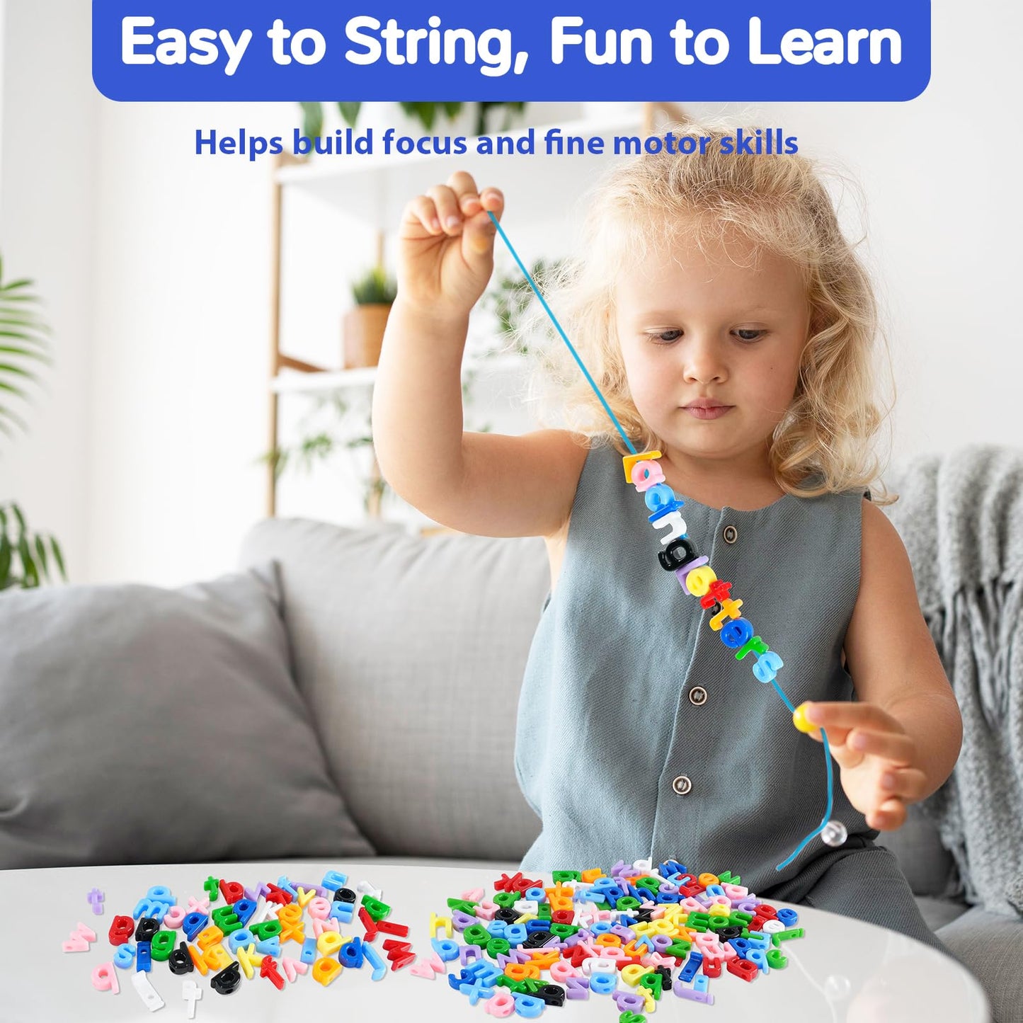 278 Pcs Lacing Letters Beads, 10 Color Alphabet Letter Beads Learning Toys with 18 Laces, Uppercase ABC Bead Letters Toys for Kids Ages 3+, Home Manipulatives for Preschoolers, Back to School Supplies