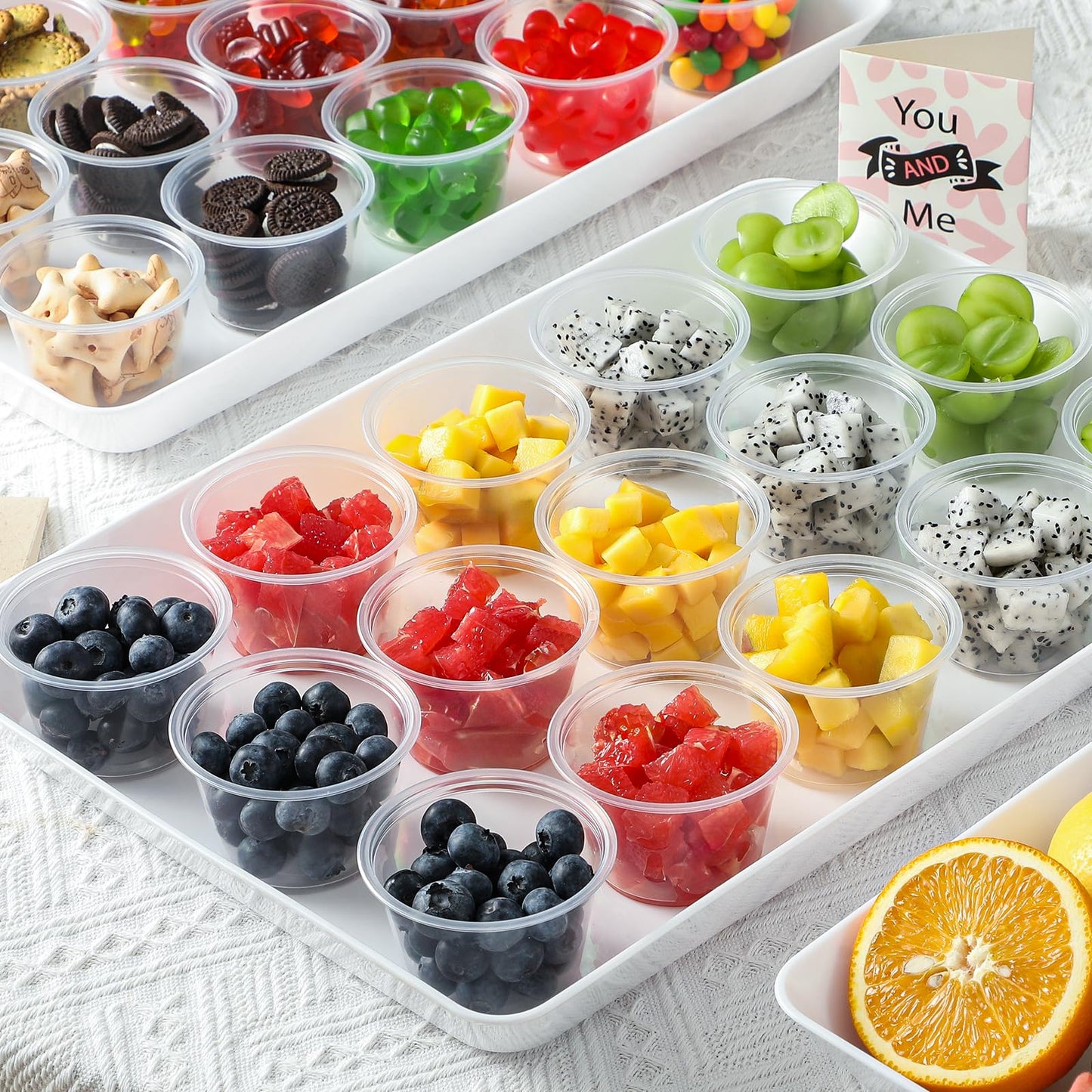 AOZITA 400 Set 4 oz Portion Cups, Jello Shot Cups with Lids, Disposable Plastic Condiment Dipping Sauce Cup, Small Containers for Salad Dressing