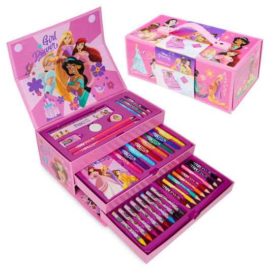 Disney Kids Coloring Pencils Markers Crayons Art Supplies in Box - Kids Gifts (Pink Princesses)