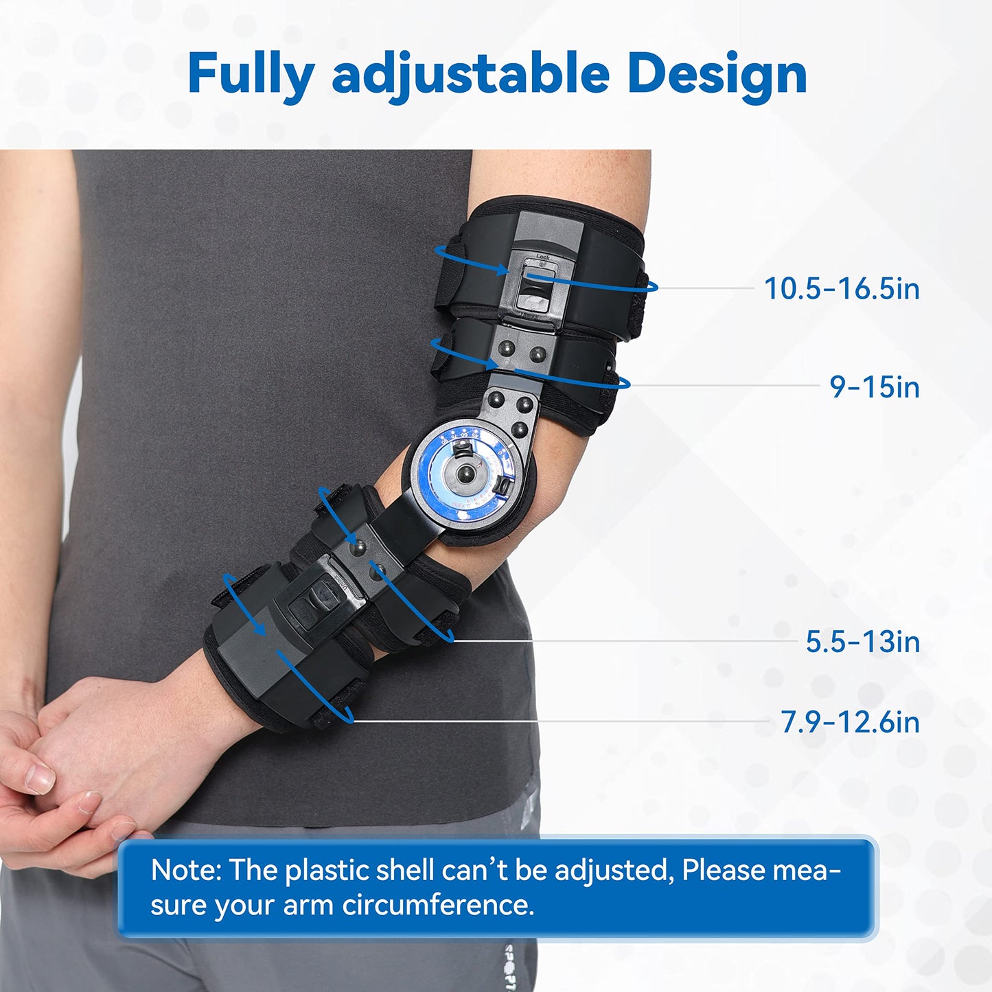 Orthomen Hinged ROM Elbow Brace Stabilizer, Adjustable Post OP Arm Support Splint for Surgery Recovery, Fracture & Dislocation, 10°-15° Incremental Control, Universal Fit Men and Women (Right)