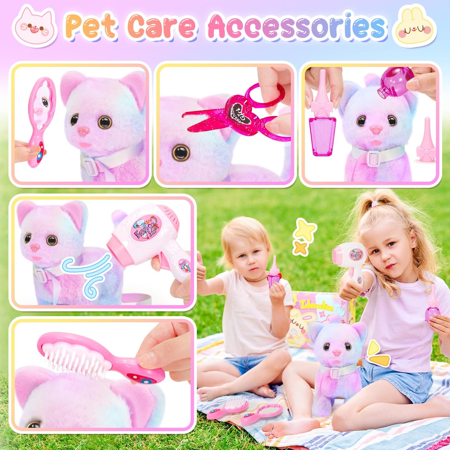 NINAOR Plush Toys for Kids Pretend Play with Crossbody Bags, Interactive Cow Stuffed Animals Pet Care Plushies Cute Stuff