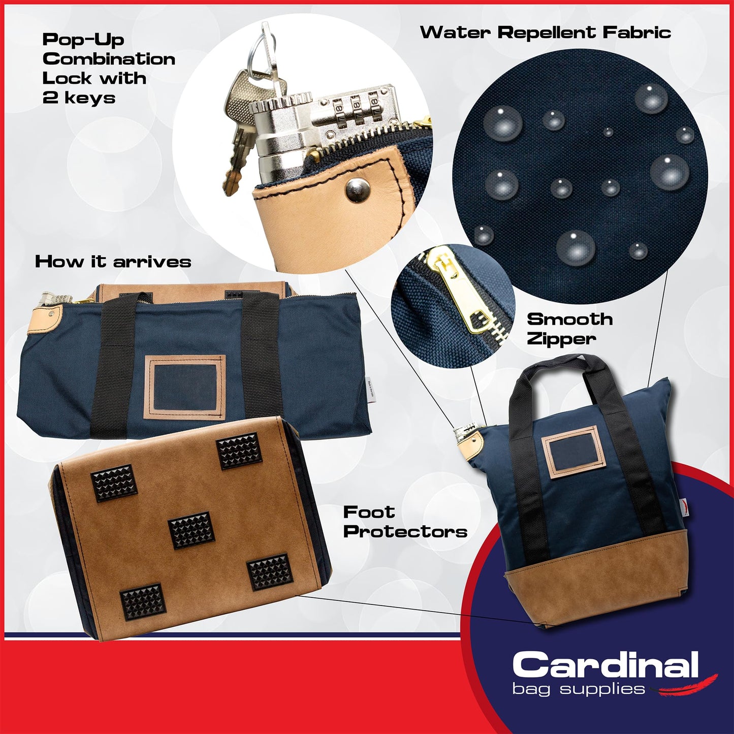 Cardinal bag supplies Locking Heavy Duty Security Courier Bag, 18 x 18 x 8 (Navy Blue)