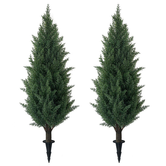 3FT Artificial Cedar Topiary Trees with Ground Spike, 2 Pack UV Resistant Artificial Bushes, Faux Cypress Plants Faux Shrubs for Outdoor Indoor Front Porch Garden