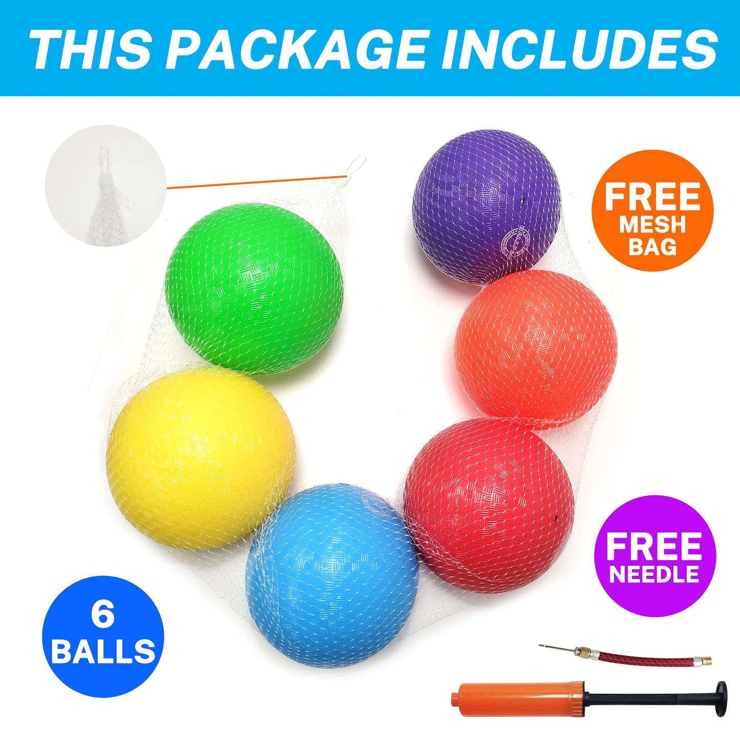 Dodgeballs Playground Balls 8.5inch, BALLFUN Dodge Ball Set for Kids & Adults, Bouncing Balls Kickballs Handball for Outdoor & Indoor Games Activities - Includes Pump & Mesh Storage Bag