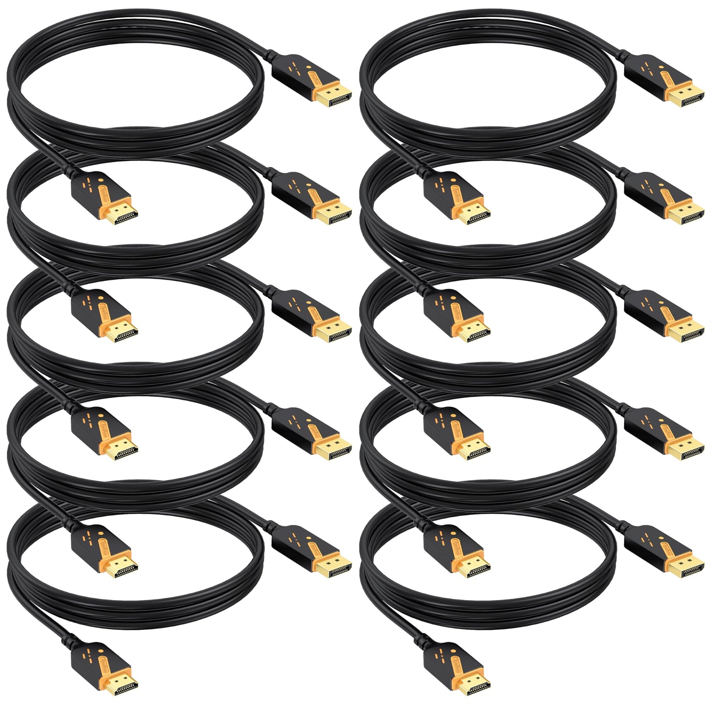 RyzzRooa 4K DisplayPort to HDMI Cables 10-Pack, 6FT DP to HDMI Cable Adapter Male to Male Gold-Plated, Supports UHD Video and Audio for Computer, Monitor, HDTV, Projector-(Not-Bidirectional)