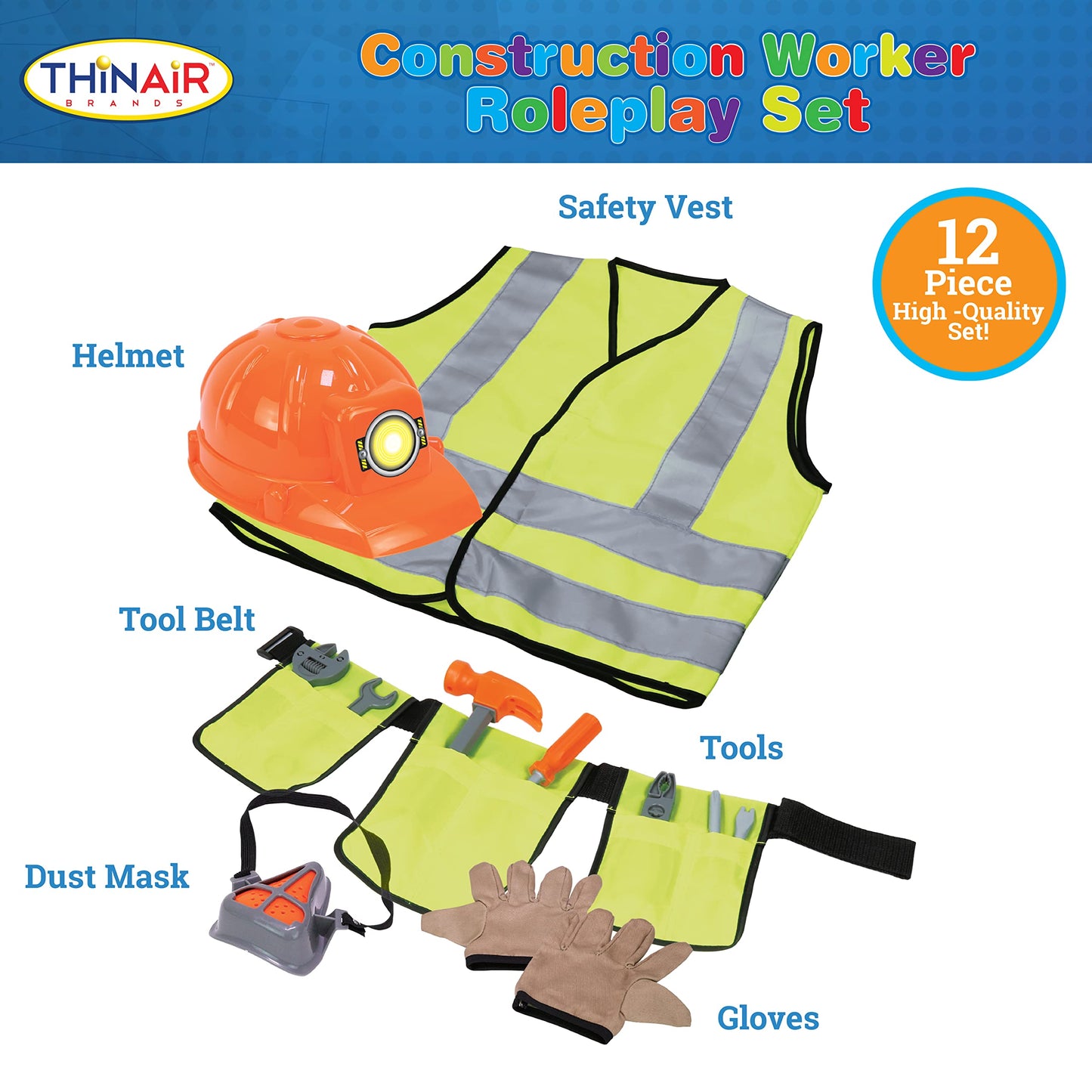 [Dr. STEM Toys] Construction Worker Role Play Outfit Set One Size Fits Most Ages 3+ Yellow