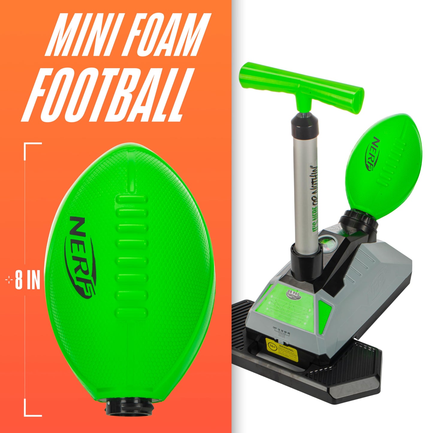 NERF QB Pro Foam Football Passer - Mini Ball Launcher for Kids Practice + Games - Fun Youth Outdoor Football Passer - 8.5" NERF Foam Ball Included