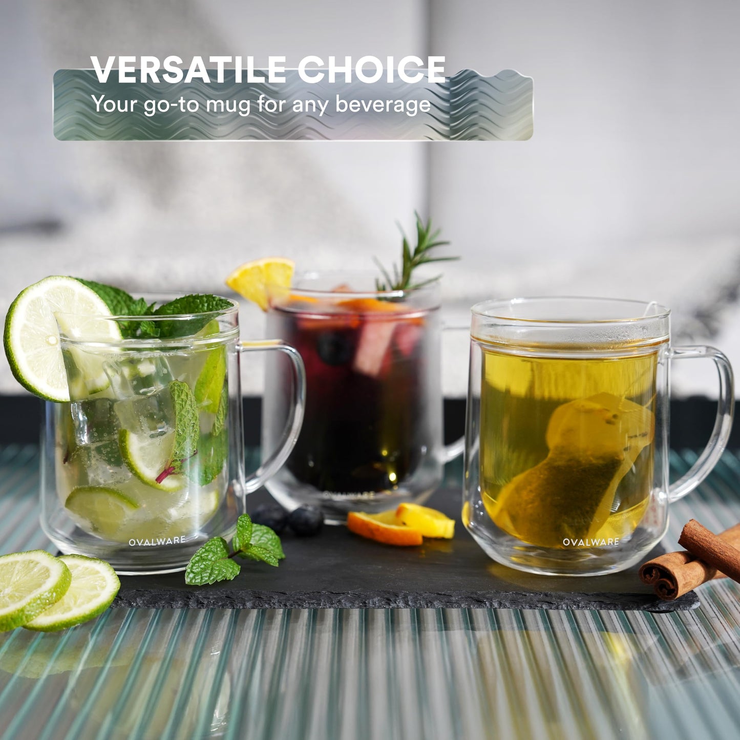 ovalware 500ml Double Wall Glass Coffee Mugs, Single Lip Mugs Made of Durable Borosilicate Glass, Insulated Coffee Mug with Handle for Hot and Cold Drinks - Clear