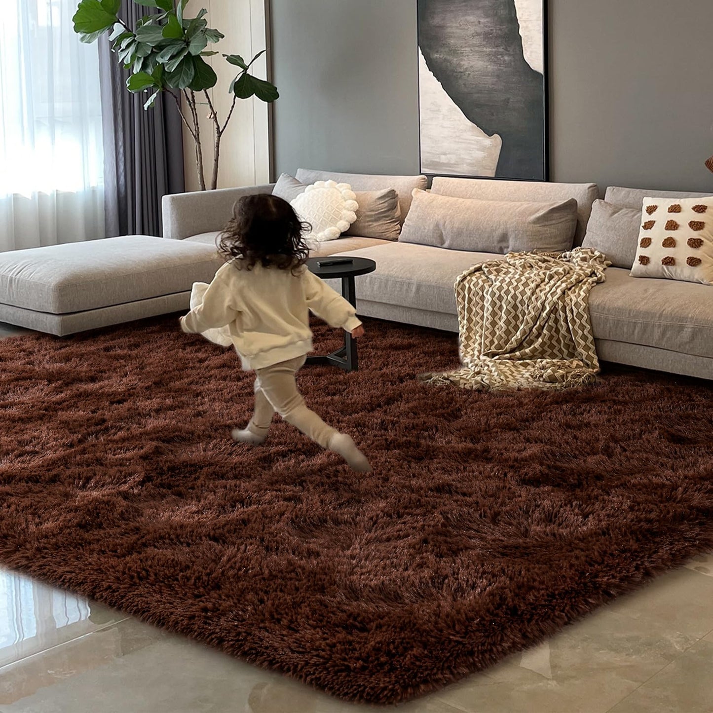 HOMORE Living Room Rug 6x9 Area Rug, Brown Rugs for Living Room Bedroom, Large Fluffy Rugs Super Soft Carpet for Kids Room Classroom Dorm Home