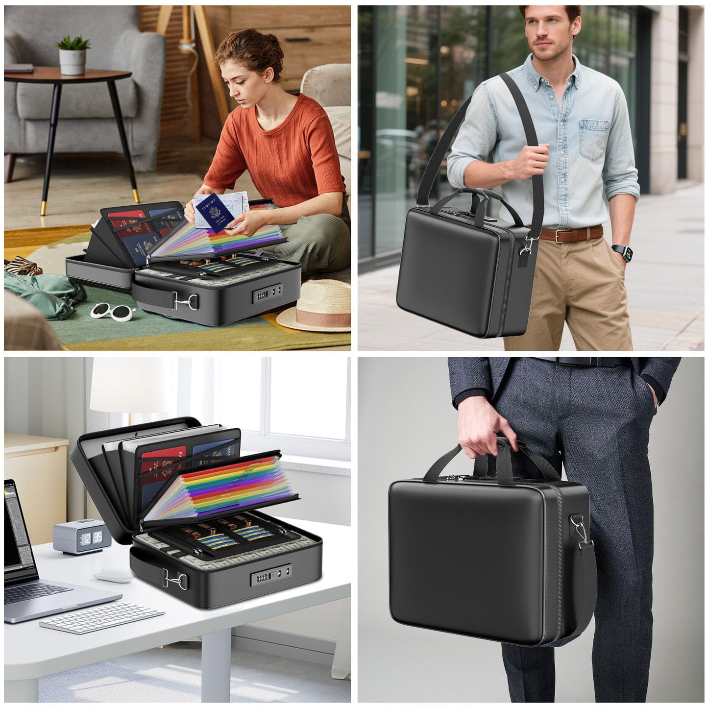 ENGPOW Fireproof Document Box with Lock, Fireproof Water Resistant Hard Case File Organizer Safe Box with Multi Pockets, Protects Important Documents Certificates Laptop Passports (Black)