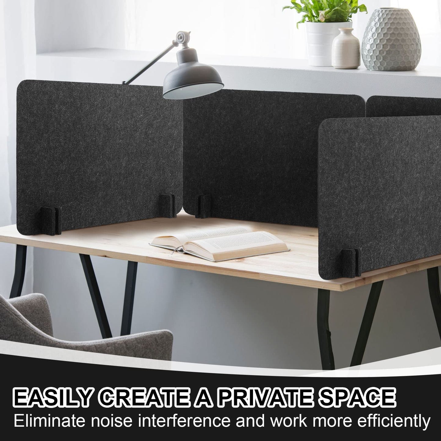 Fabbay 4 Pcs Acoustic Desk Divider Desk Partition for Students 16 x 24 Inch Table Freestanding Privacy Panel Visual Distraction and Noise Reducing for School Classroom Teacher Office (Black Gray)