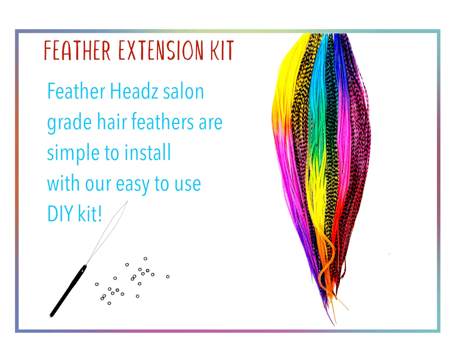 21 Rainbow Tie Dye Color Hair Feathers - 9”- 14” Long - Feathers for Hair Extension, Hair Extension DIY Kit - Eye-Catching Design - 20 Micro-link Beads - 100% Real Rooster Feathers