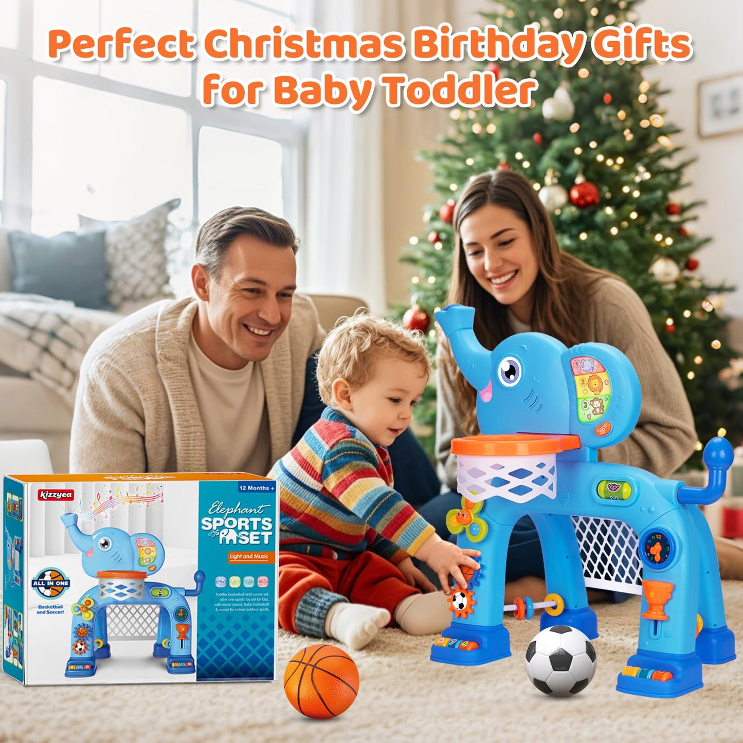 KIZZYEA Toys for 1 2 3 Years Old Boys Girls, Toddler Basketball Hoop & Soccer Goal Sports Toy, Interactive Musical Toys, Montessori Toys, Christmas Birthday Gift for Baby Kids Age 12-18 Months