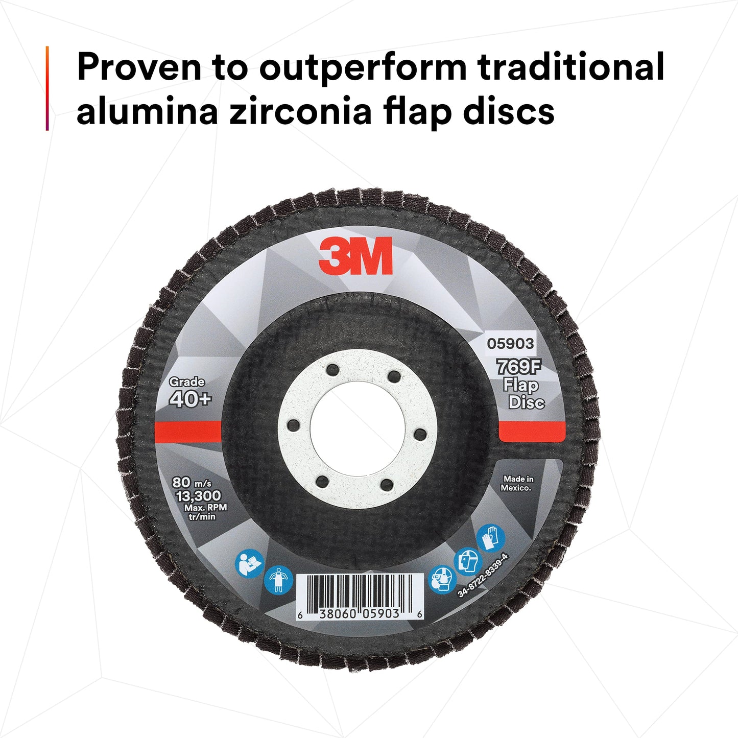 3M Flap Disc 769F, Type 27, 40+, 4-1/2 in x 7/8 in, High Performance Abrasive, Ceramic Precision-Shaped Grain Grinding and Finishing Disc, Carbon Steel, Stainless Steel