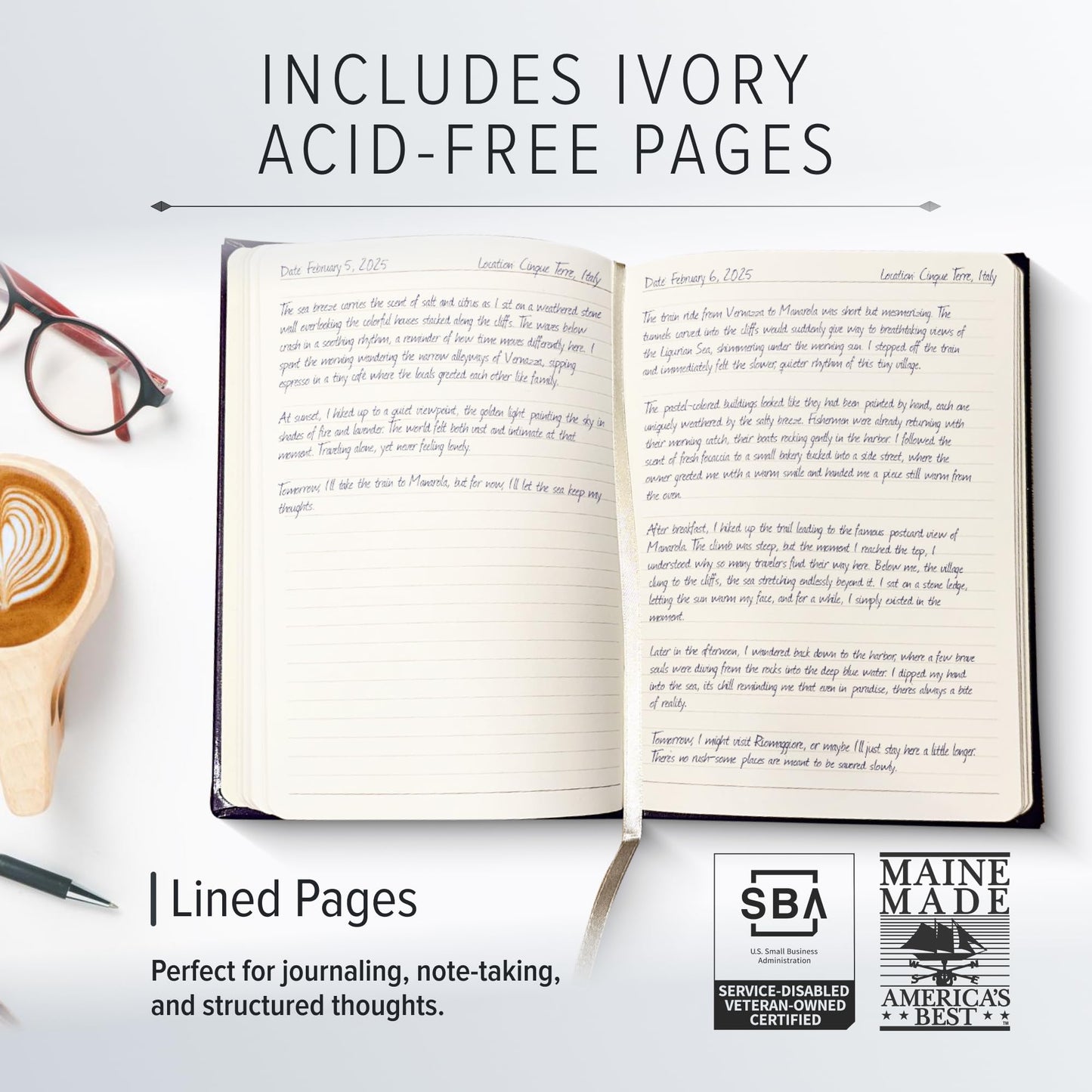 Gallery Leather Journal - Crafted in Maine, USA - Softcover, For Men and Women, For Writing, Work & Travel, 192 Lined Pages - A Safe Space for Your Thoughts - Acadia Tan, 9.75x7.5, Large Lined