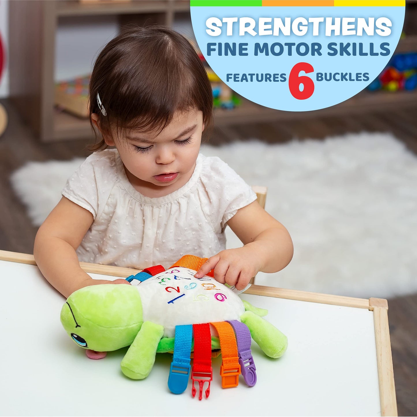 Buckle Toy Belle Turtle - Toddler Early Learning Basic Life Skills Children’s Plush Travel Activity