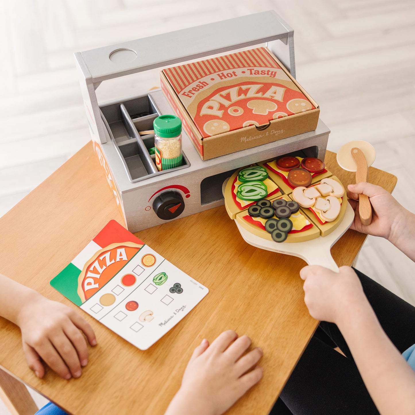 Melissa & Doug Top & Bake Wooden Pizza Counter Play Set with Play Food (41 Pcs) Preschool Toy - FSC CertifiedPizza, Wooden Food Set, Pretend Sets for Kids Ages 3+
