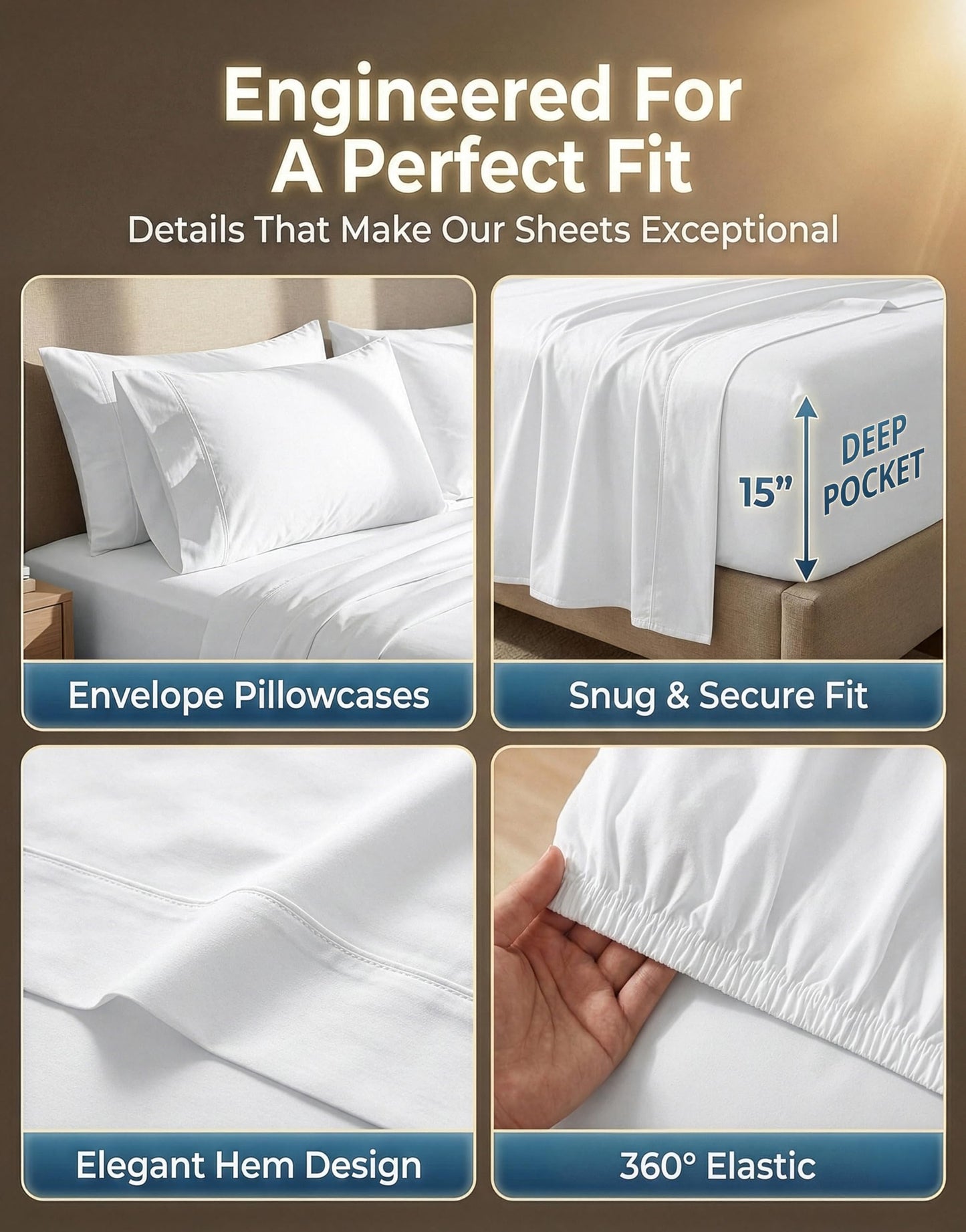 LANE LINEN King Size Sheets Set - 100% Cotton Sateen 600 Thread Count, Deep Pocket 4 Piece, Soft Breathable Hotel Luxury Oeko-Tex Certified Machine Washable All Season Durable Smooth Easy-Fit - White