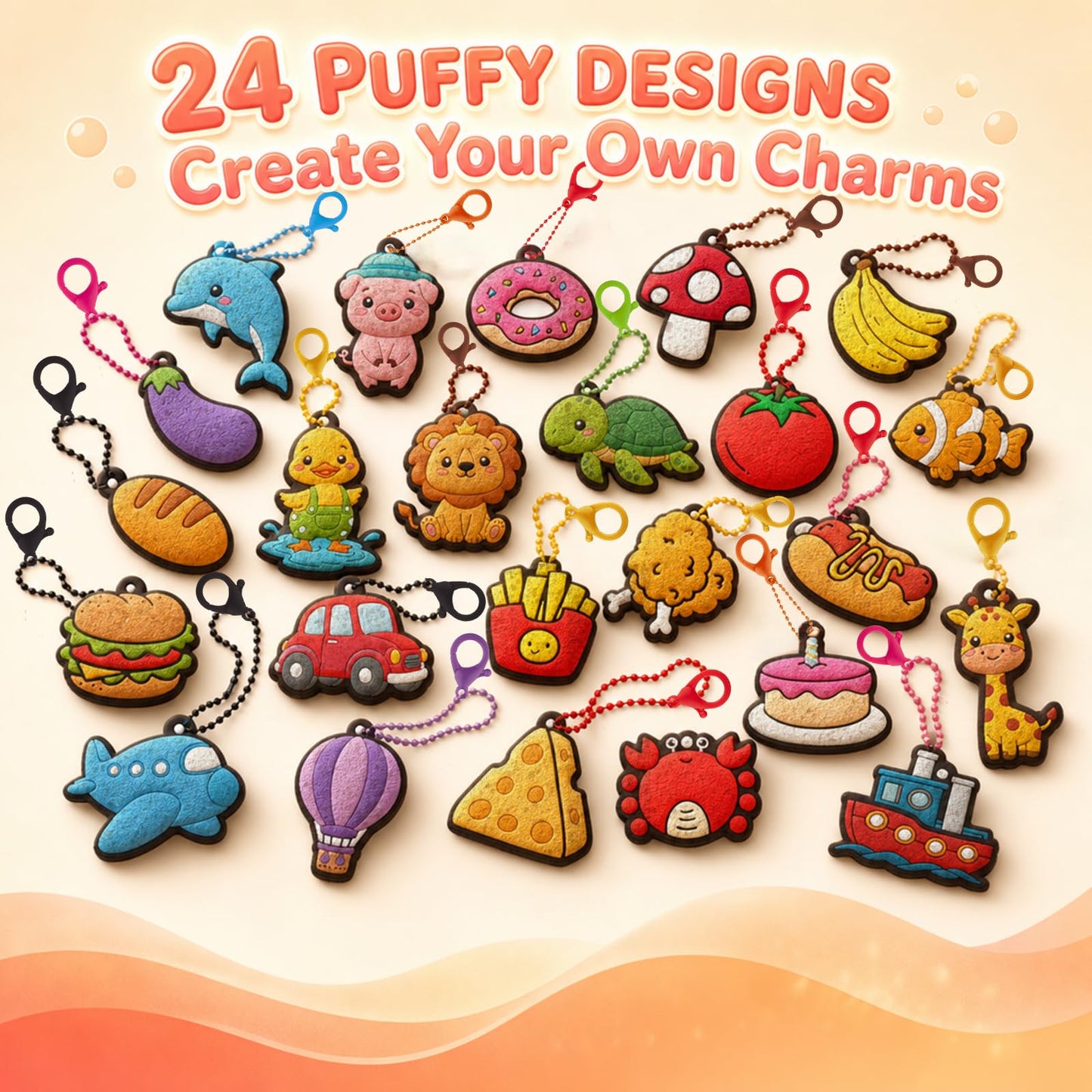 Fcoget Magic Puffy 3D Art Kit,Magic Foam Texture Painting Keychain Kit for kids,DIY Coloring Crafts, Mess Free Creative Gift for Girls & Boys Ages 4 5 6 7 8 9 10