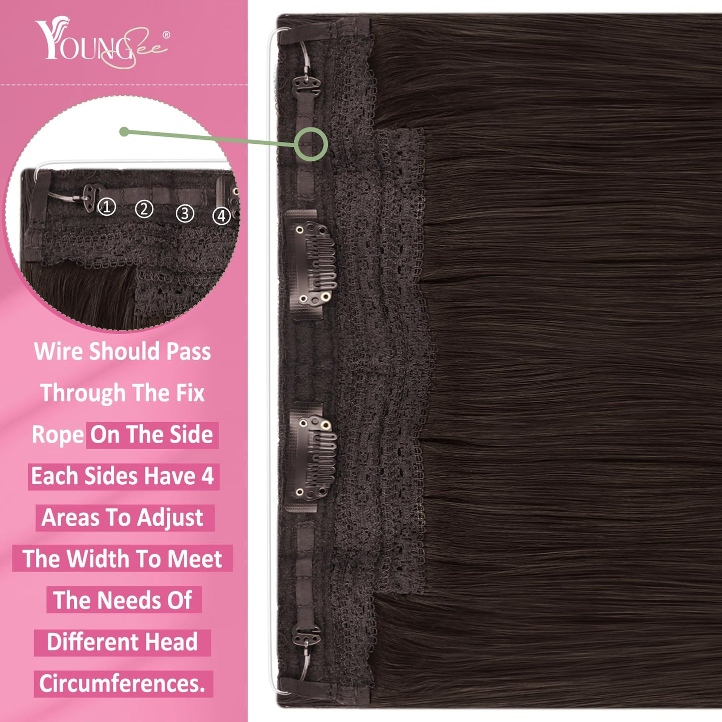 YoungSee Wire Human Hair Extensions Brown Wire Hair Extensions Real Human Hair Brown Wire Hair Extensions Human Hair Darkest Brown Hair Extensions for Women Easy-to-wear Human Hair Extension 100G 20In