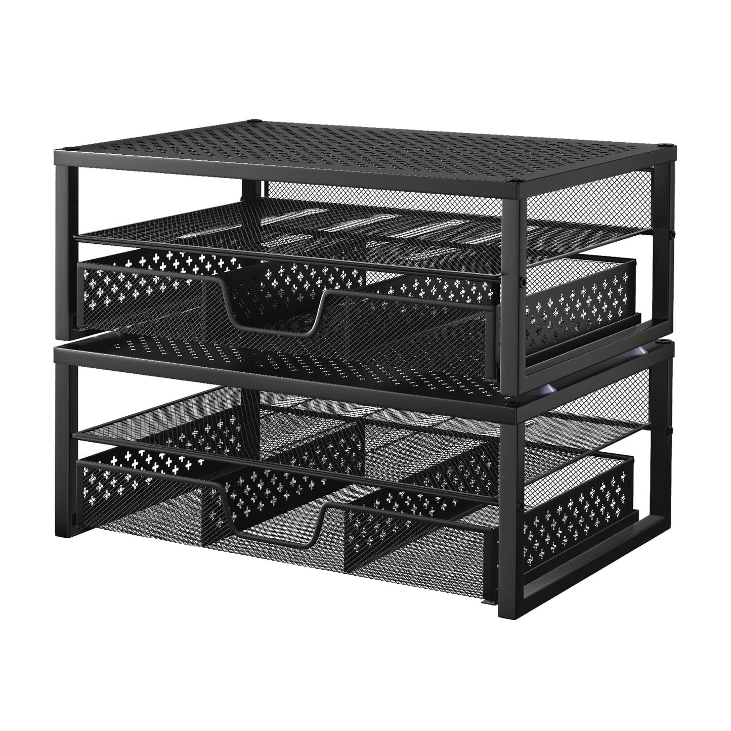 Simple Trending 2 Pack 2 Tier Metal Monitor Riser Stand and Computer Desk Organizer with Drawer, Black