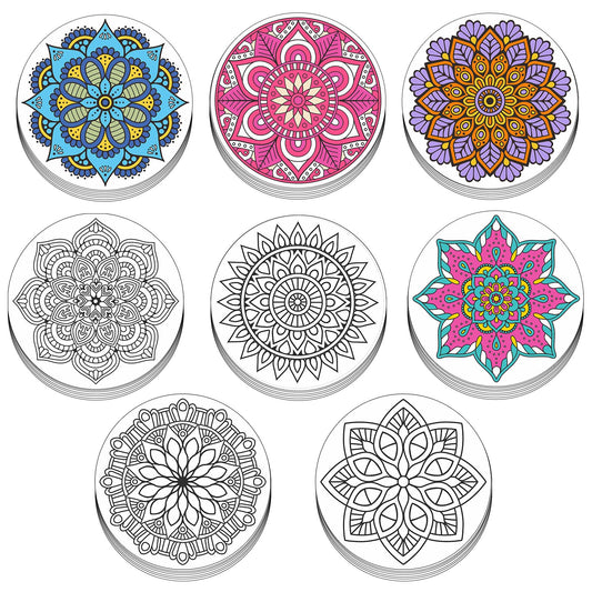 Bosctanuc 96 Pcs Fuzzy Mandala Coloring Cardstock, Velvet Art Mandalas Fuzzy Coloring Posters DIY Your Own Mandala Cards Coloring Activity for Kids Adults for Diwali Holi Activity