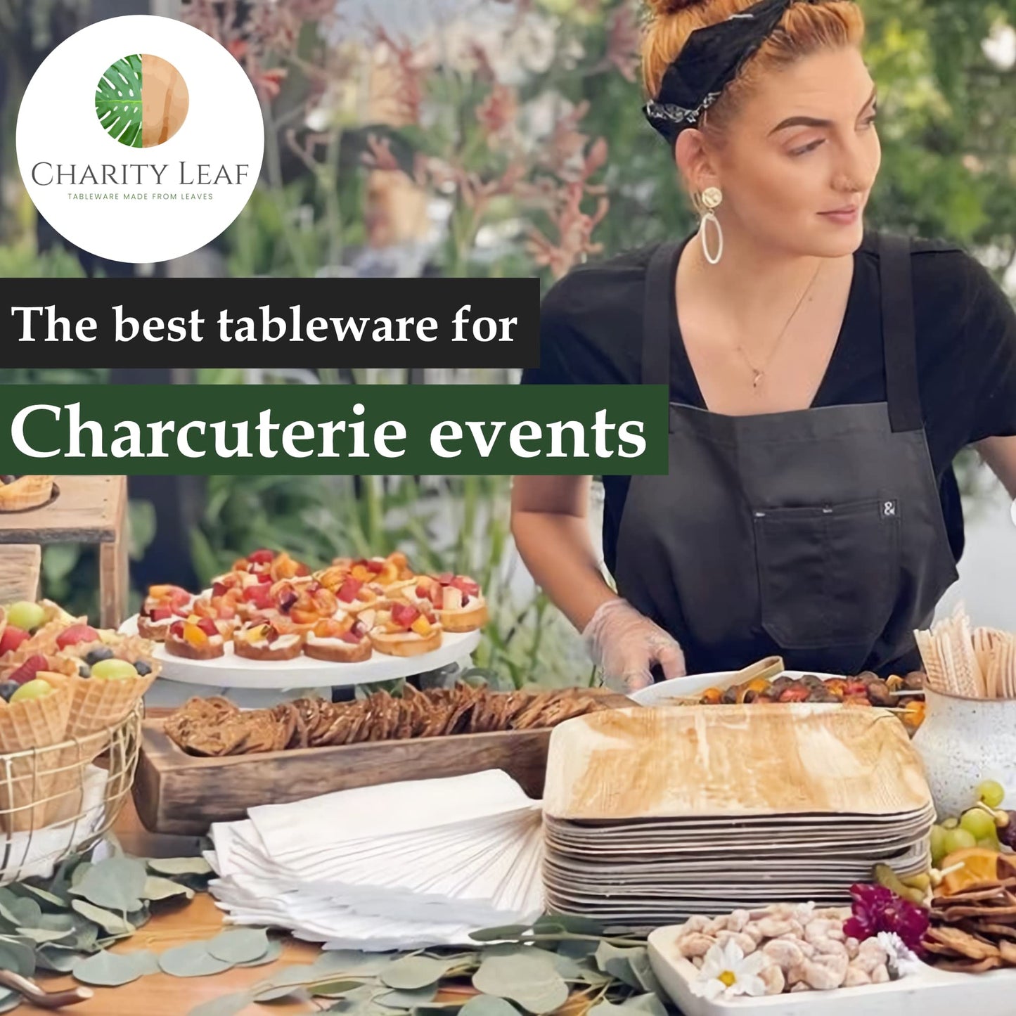 Charity Leaf Disposable Palm Leaf 6" Square Plates (200 pieces) Bamboo Like Serving Platters, Disposable Boards, Eco-Friendly Dinnerware For Weddings, Catering, Events