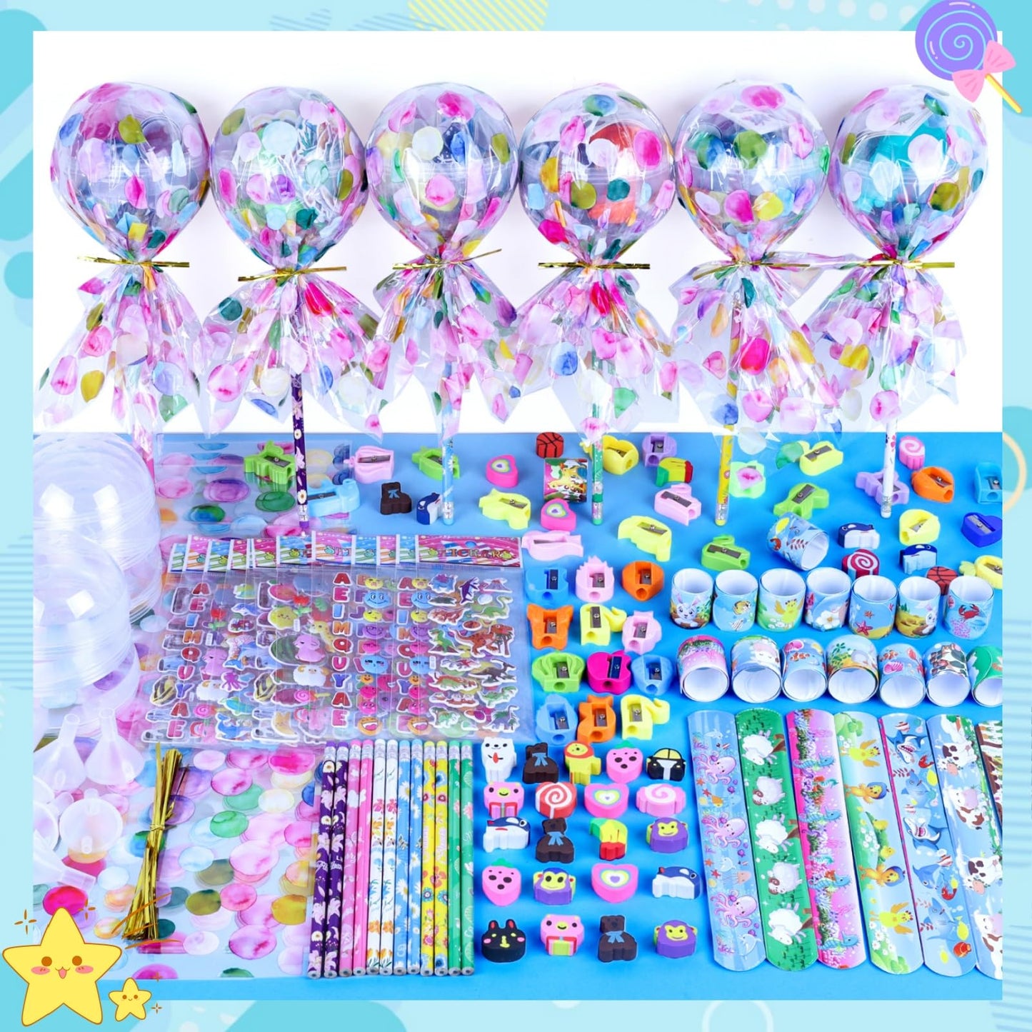 Thesixowls Giant Lollipop Birthday Goodie Bags, 24 Pack Lollipop Return Gifts for Birthday Party – Fun Goodie Bags Classroom Rewards Students Gifts Class Prizes