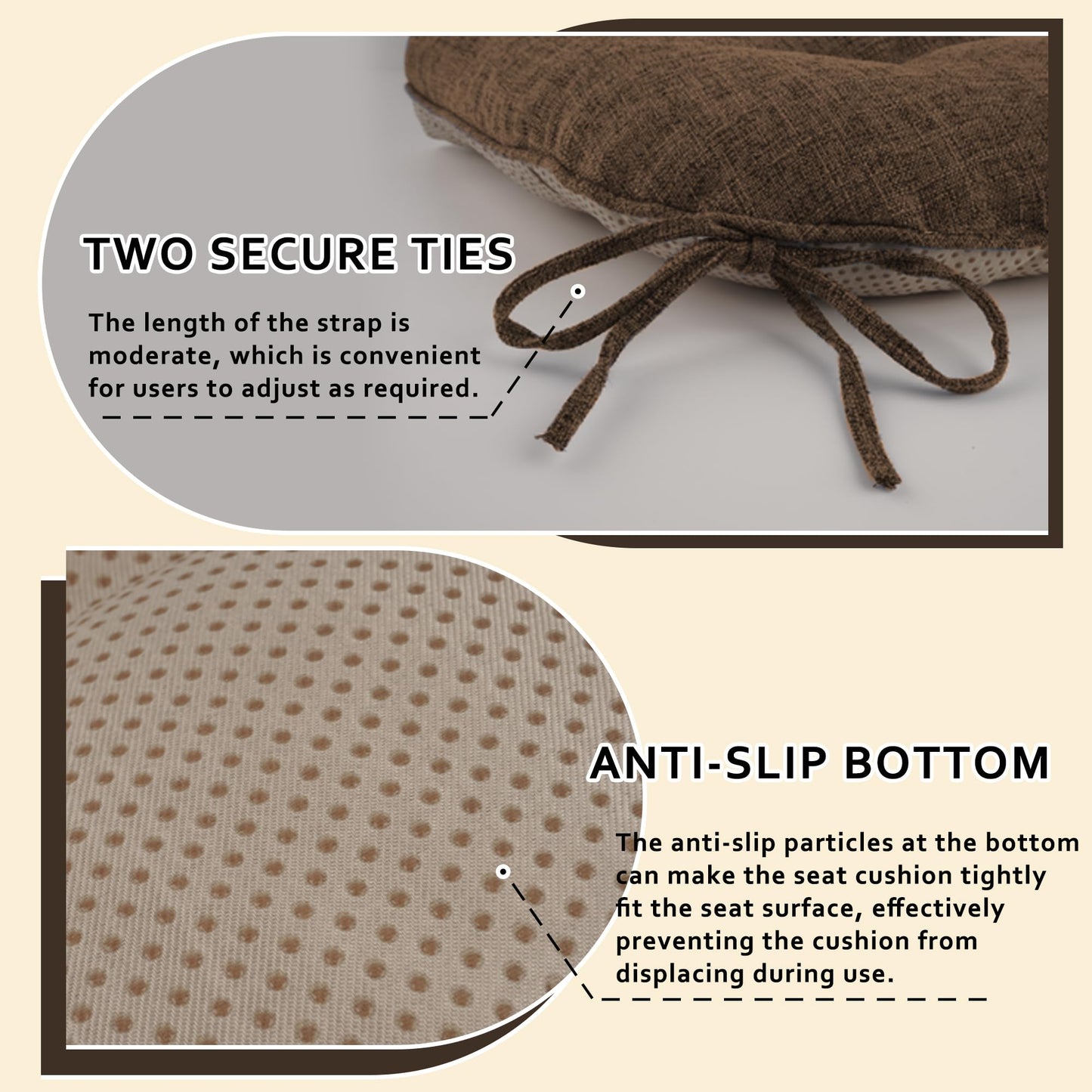ELFJOY Chair Cushions for Dining Chairs Set of 4 Office Chair Cushion 18x18x3 Inches Kitchen Chair Pads Soft and Comfortable Seat Cushion with Ties and Non Slip Backing, Coffee