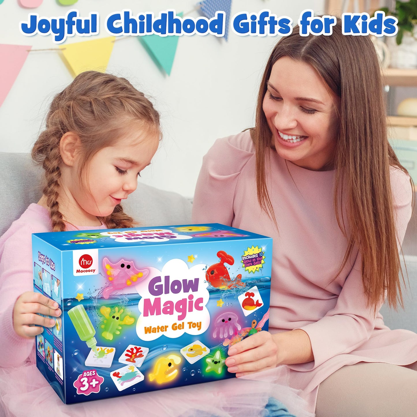 Mocoosy Magic Water Elf Toy Kit for Kids, Glow in The Dark Aqua Fairy Water Gel Kit with 20 Gel & 16 Molds, Make Your Own Squishies, Squishy Maker Waters Pets, DIY Art Crafts, Boys Girls Birthday Gifts
