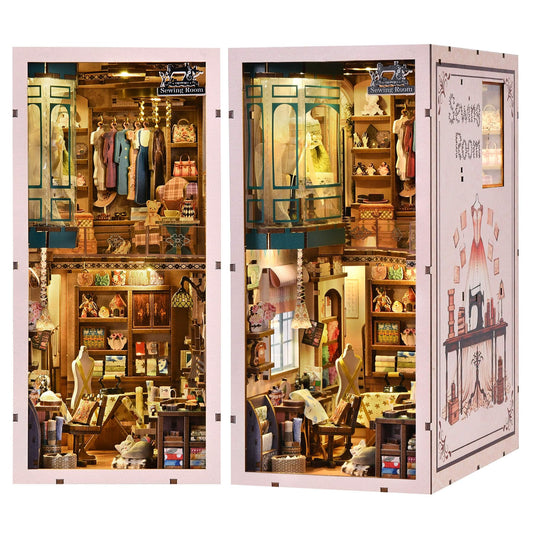 fifijoy Book Nook Kit - Sewing Room DIY Miniature House Dollhouse Kit for Adults and Teens, Booknook Tiny House Bookshelf Decor 3D Wooden Puzzle, Gifts for Family and Friends
