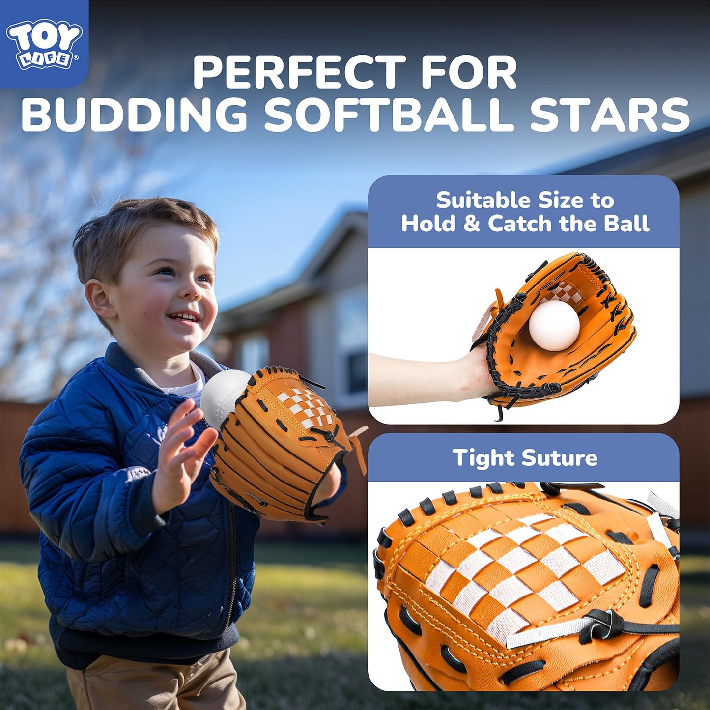 TOY Life - Ball Game for Kids Ages 3-5 5-8, Baseball Tee and Bat Set with Gloves and 6 Balls, Ideal Gift for Outdoor Games and Training for