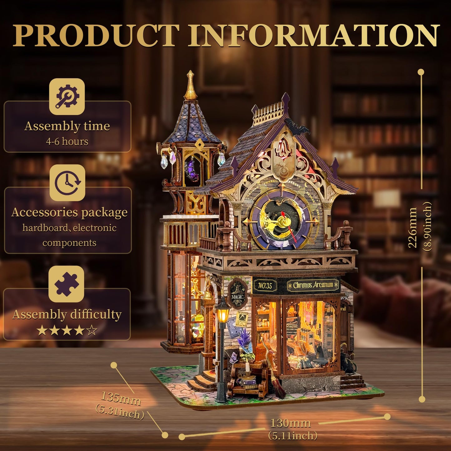 DIY Miniature House Kit, Book Nook Mini House Bookshelf Decor 3D Wooden Puzzle for Adults, Birthday Gift for Family, Friends - Time Magic Club