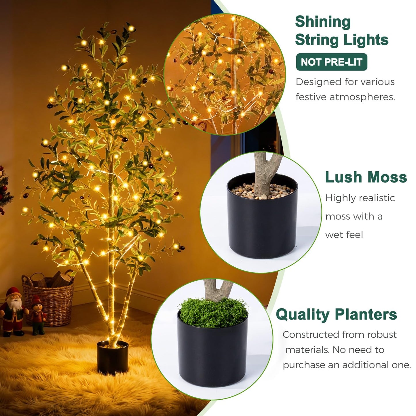 Olive Trees Artificial Indoor, 5FT Tall Faux Olive Tree with Moss and Planter, Artificial Plants Indoor with Realistic Silk Leaves and Lifelike Fruits, Fake Tree for Home Office Living Room Decor
