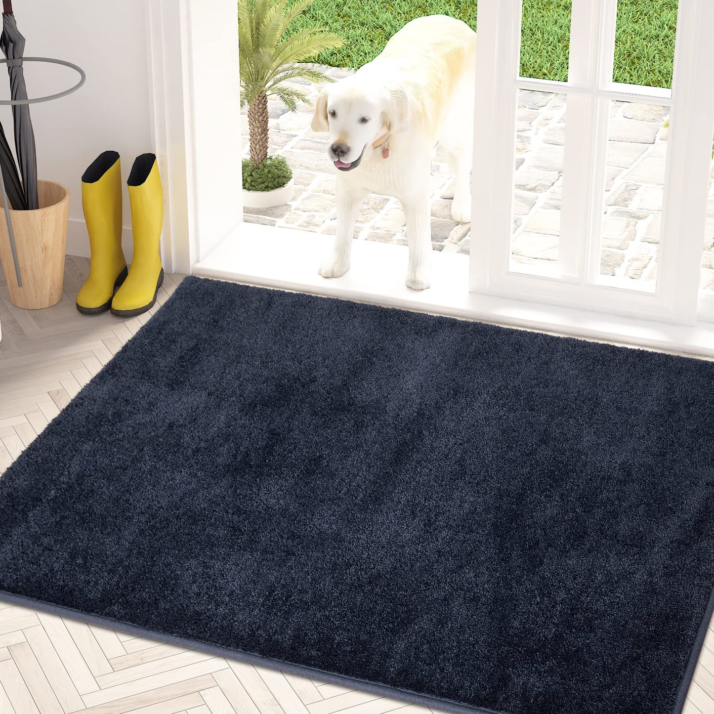 PURRUGS Dirt Trapping Door Mat 34" x 59", Non-Slip Machine Washable Entryway Rug, Dog Doormat, Indoor Front Door Mat, Super Absorbent Entry Rug for Muddy Shoes & Paws, Navy Blue